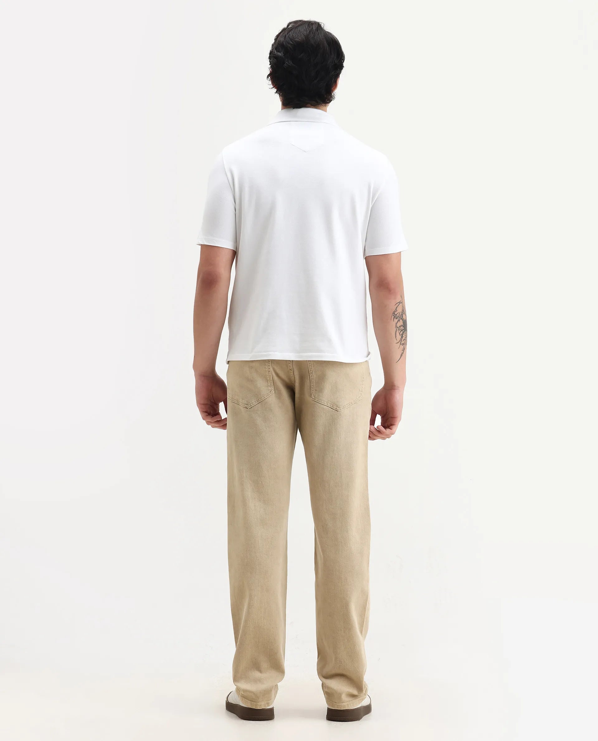 Rare Rabbit Men's Joel-G3 Beige Cotton Blend Fabric Morris Regular Plain Jeans