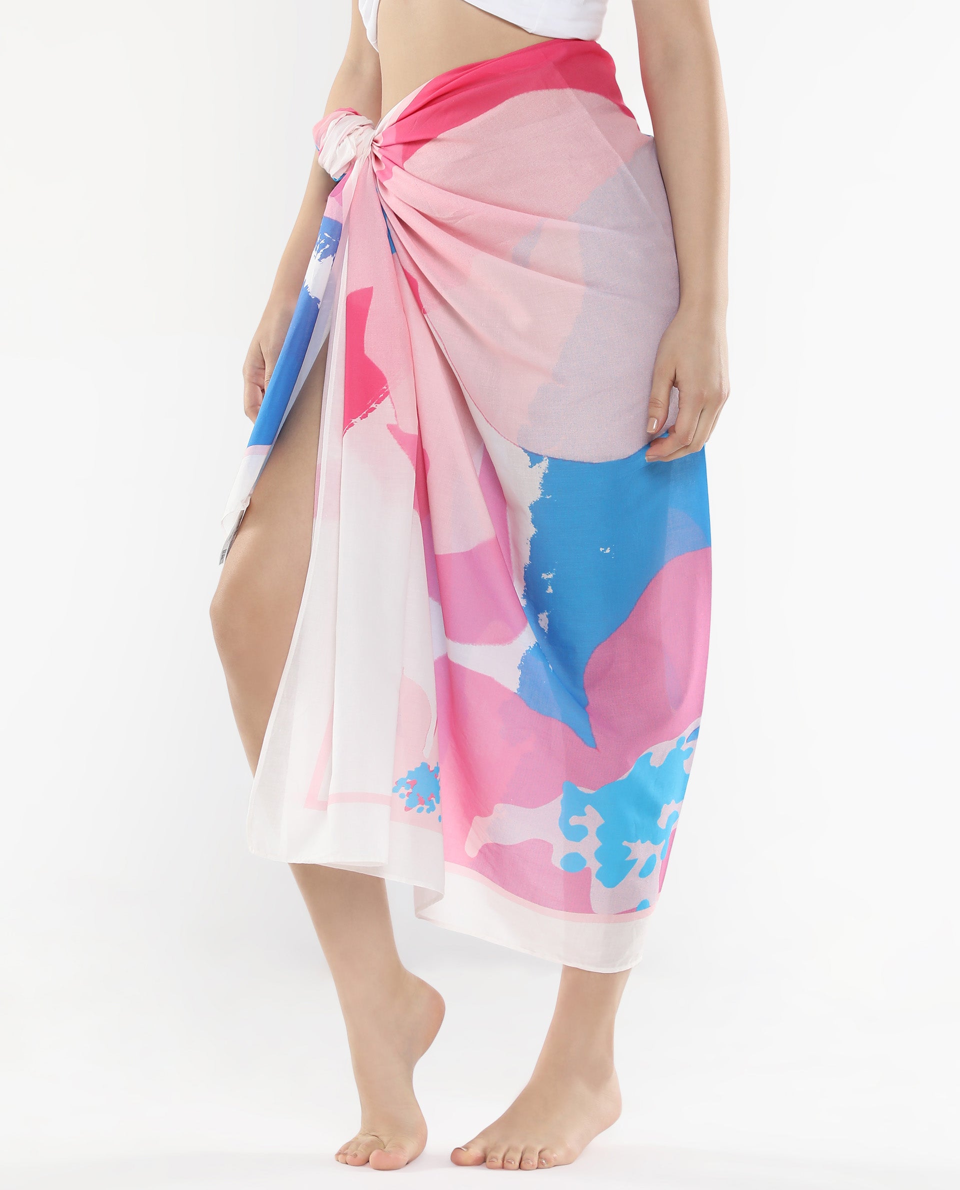 Rareism Women Joellina Pink Tie Up Closure Floral Print Sarong