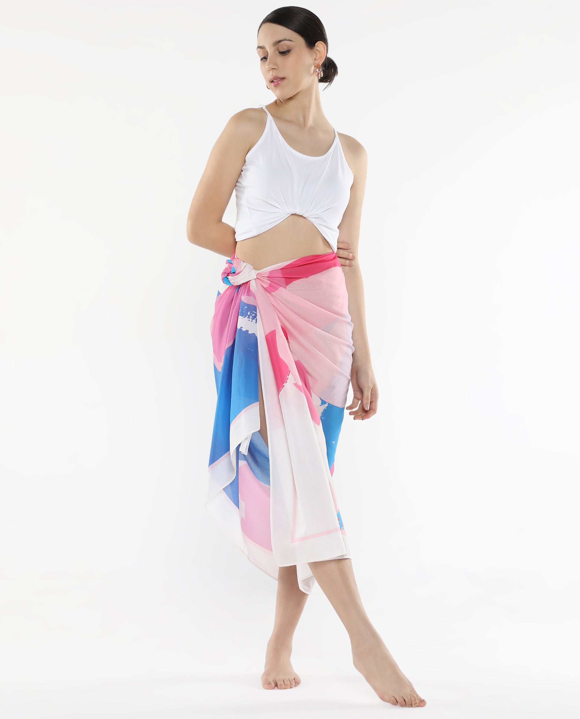 Rareism Women Joellina Pink Tie Up Closure Floral Print Sarong