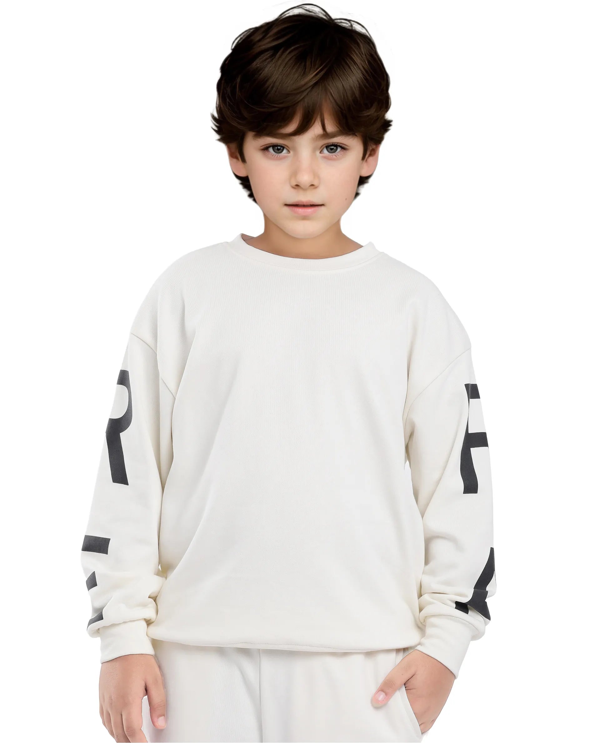 Rare Ones Kids Joen Off White Cotton Poly Full Sleeve Plastisol Print Sweatshirt