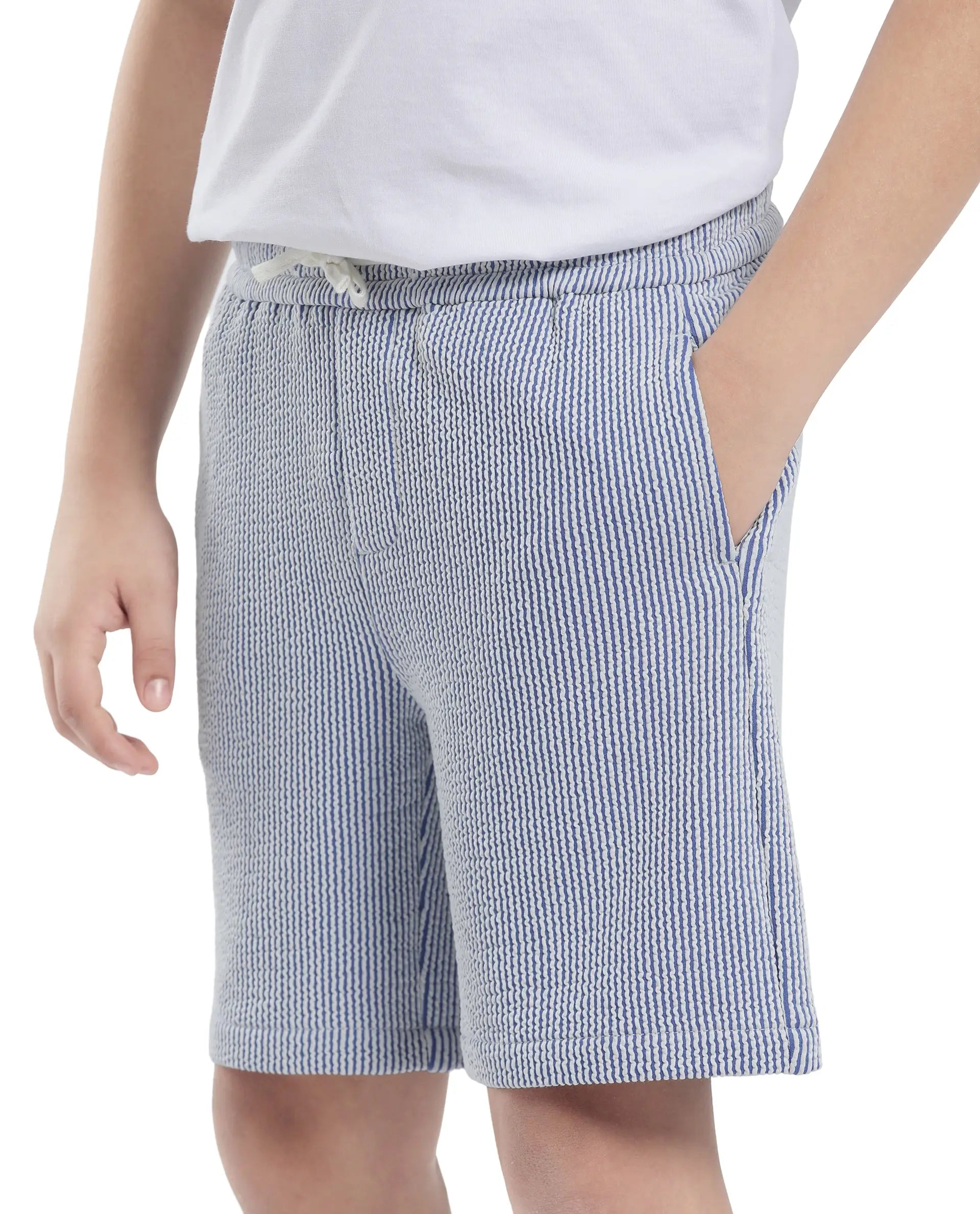 Rare Ones Kids John-B Blue Cotton Blend Striped Drawstring Regular Fit Short