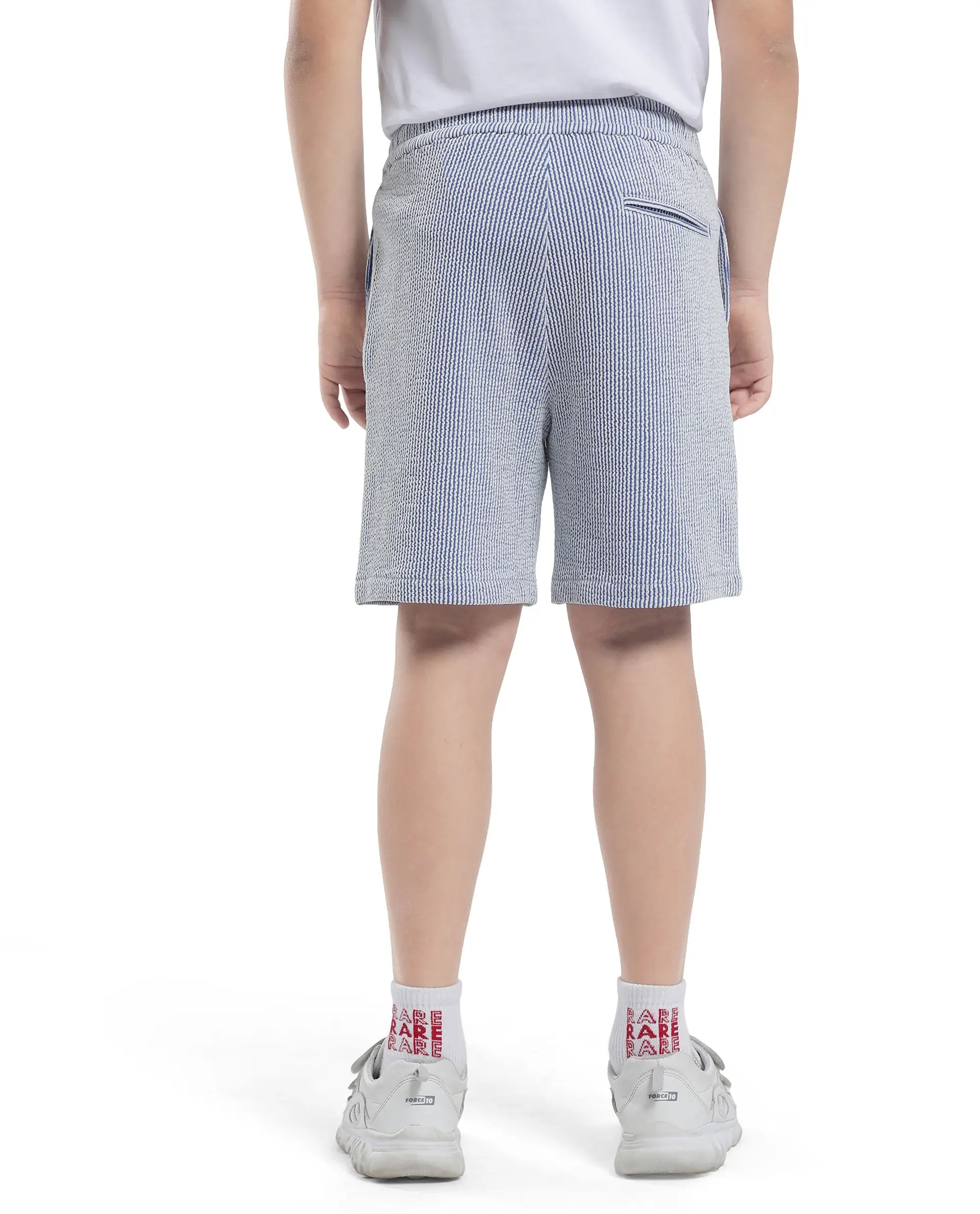 Rare Ones Kids John-B Blue Cotton Blend Striped Drawstring Regular Fit Short