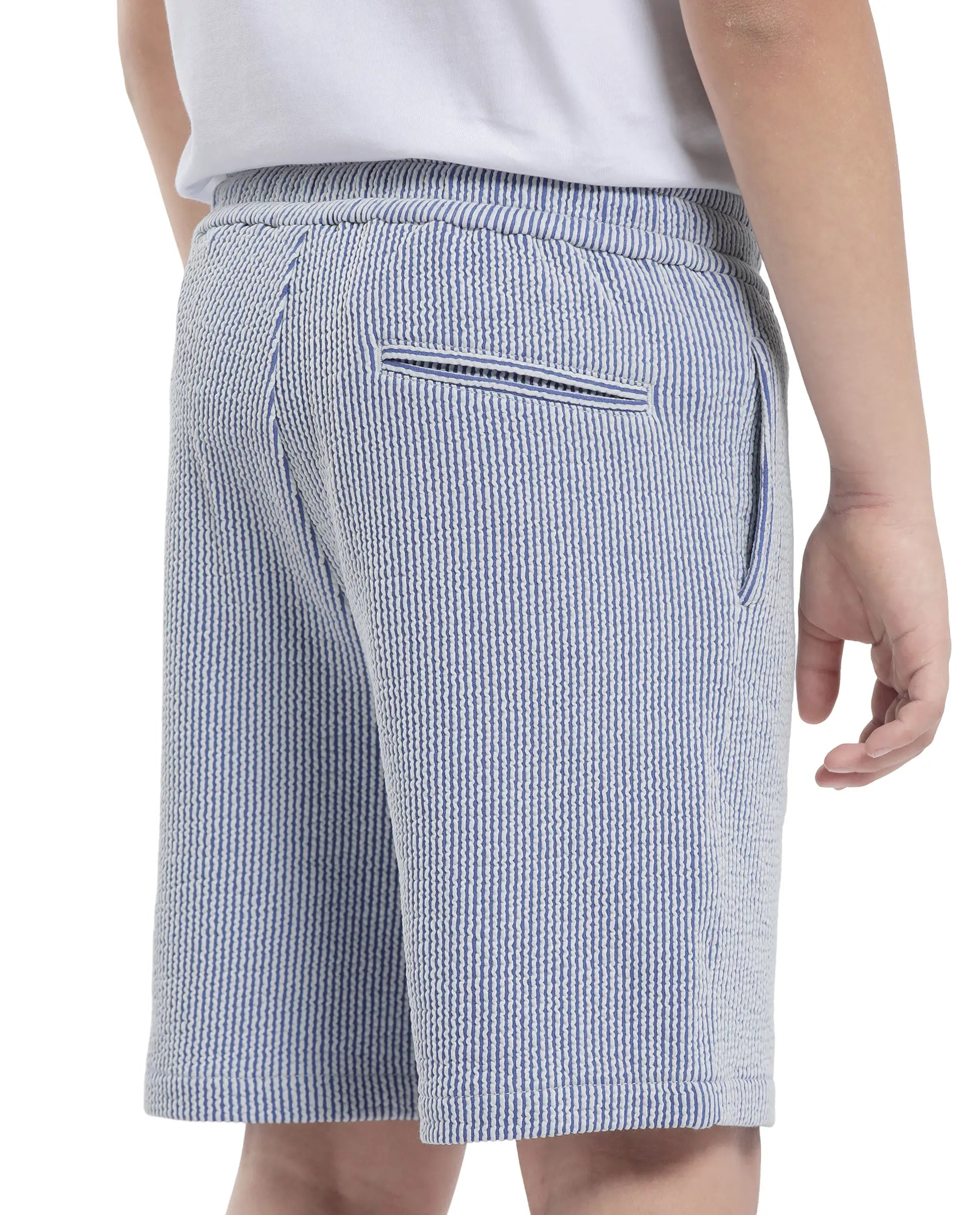 Rare Ones Kids John-B Blue Cotton Blend Striped Drawstring Regular Fit Short