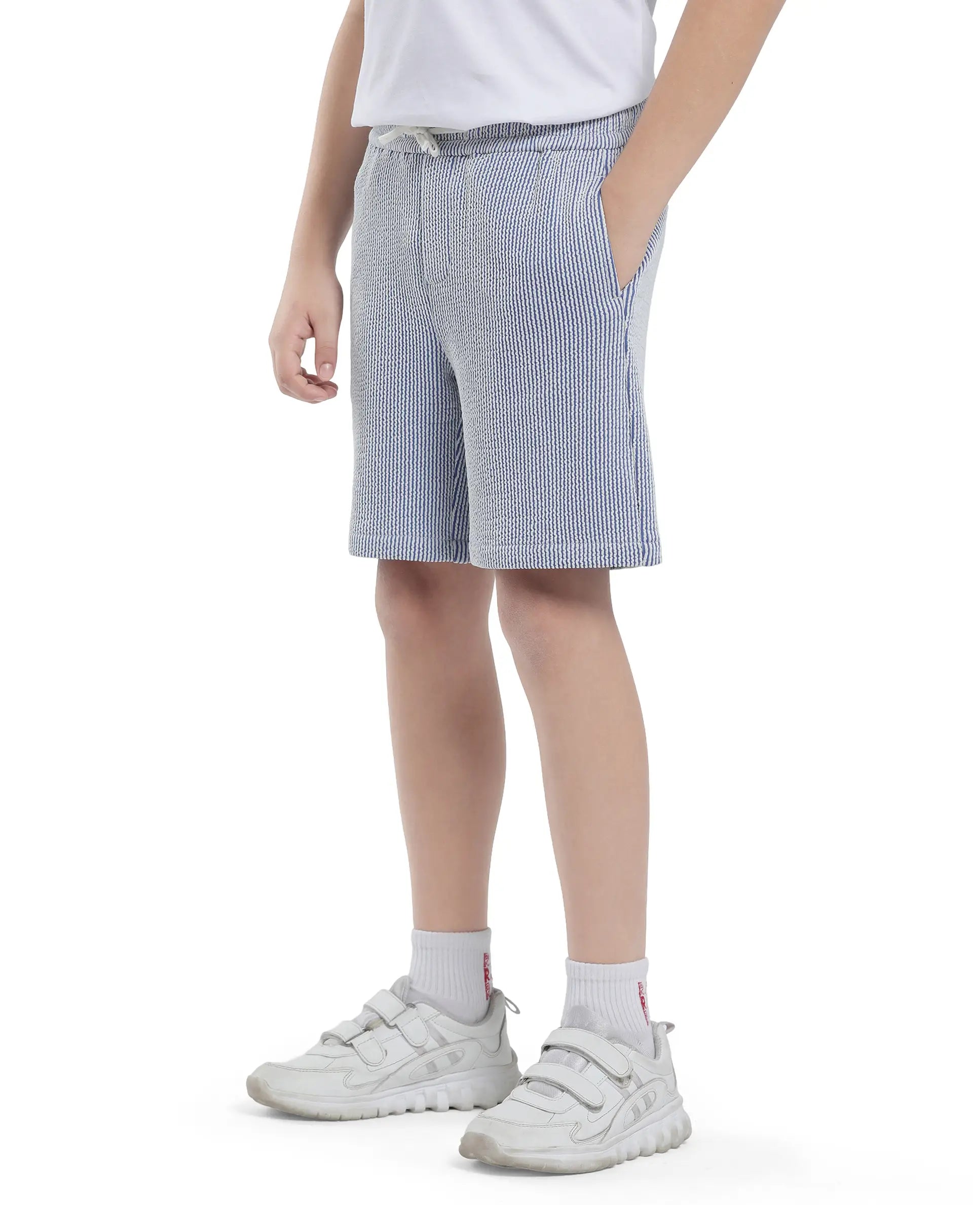 Rare Ones Kids John-B Blue Cotton Blend Striped Drawstring Regular Fit Short