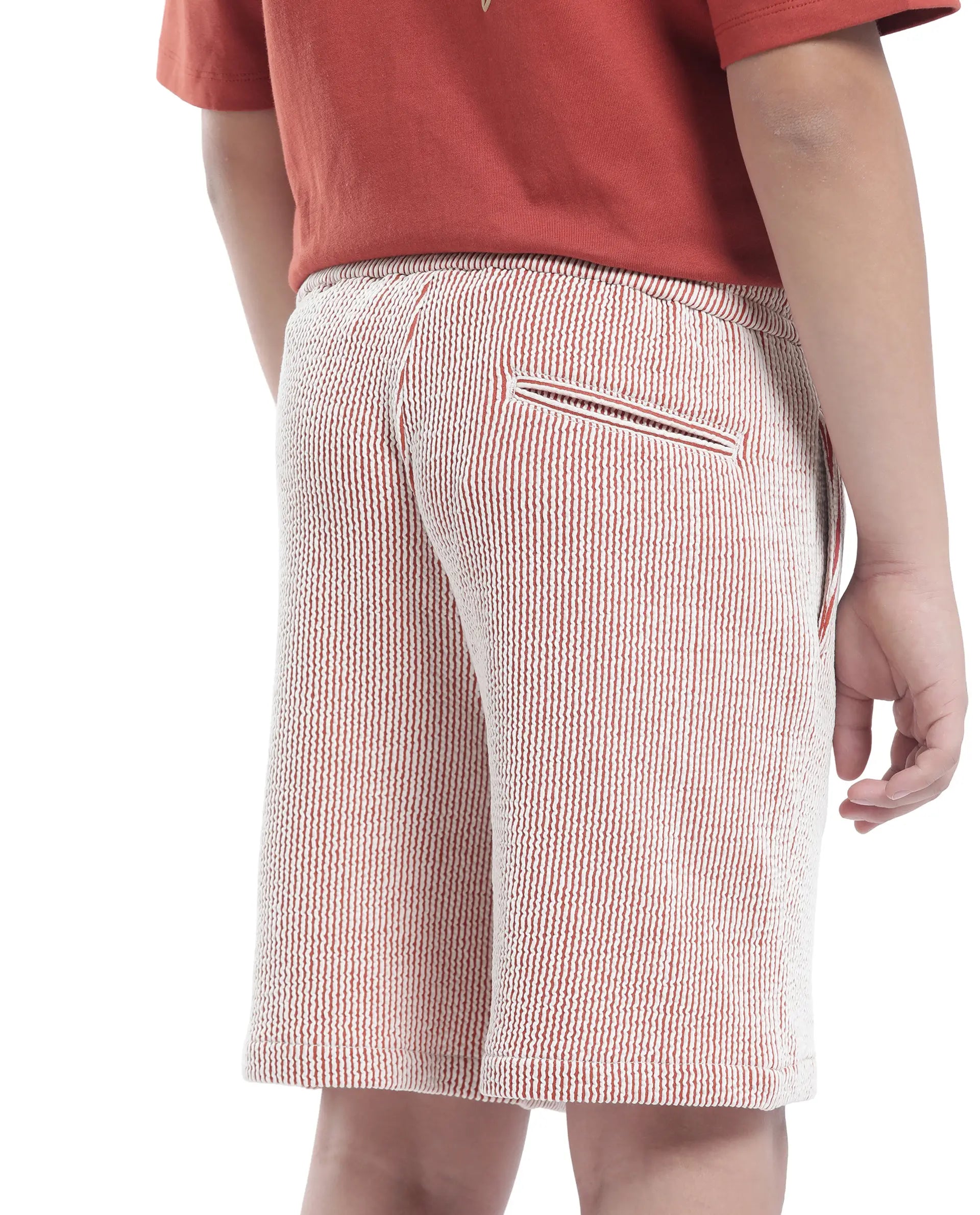 Rare Ones Kids John-B Rust Cotton Blend Striped Drawstring Regular Fit Short