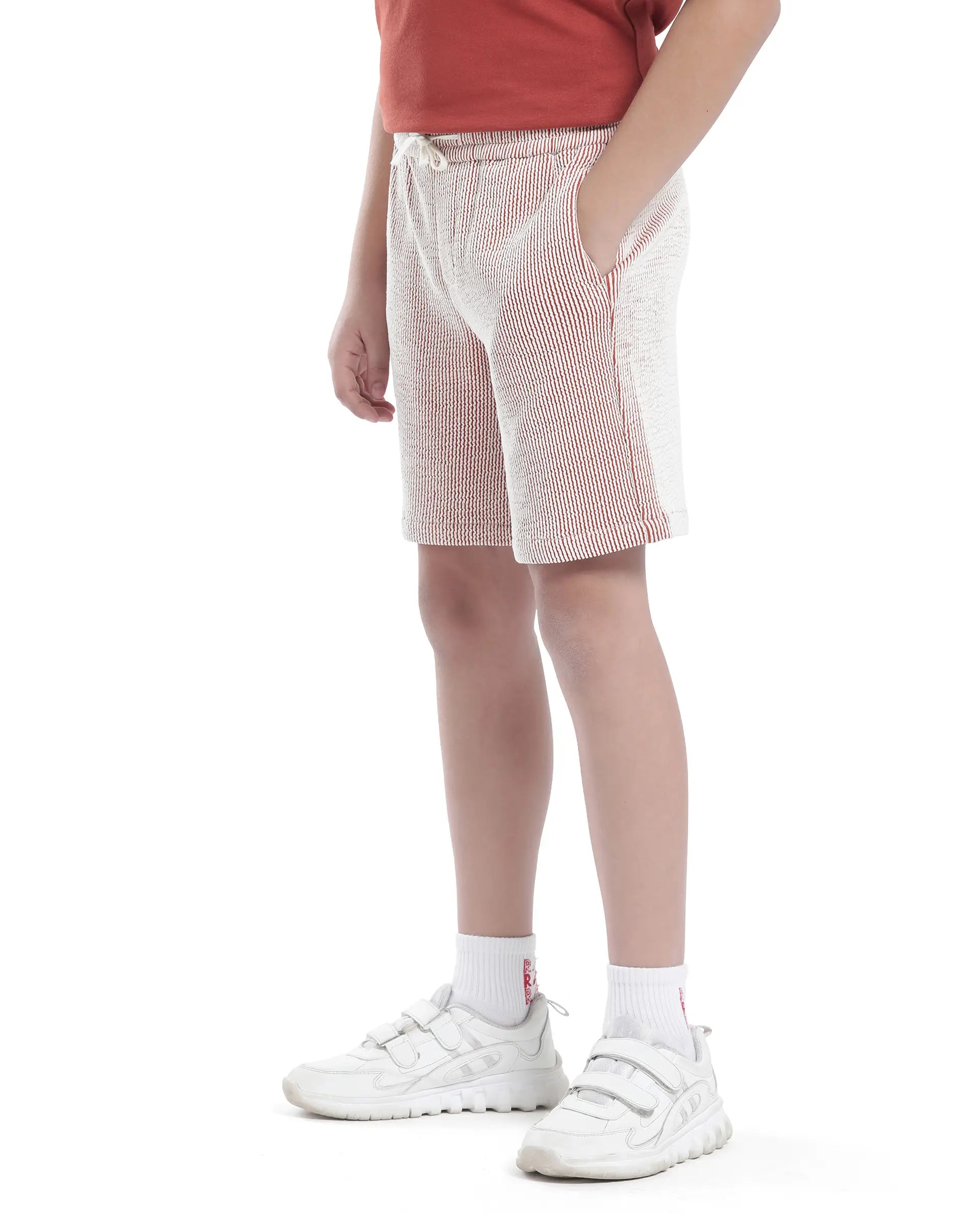 Rare Ones Kids John-B Rust Cotton Blend Striped Drawstring Regular Fit Short