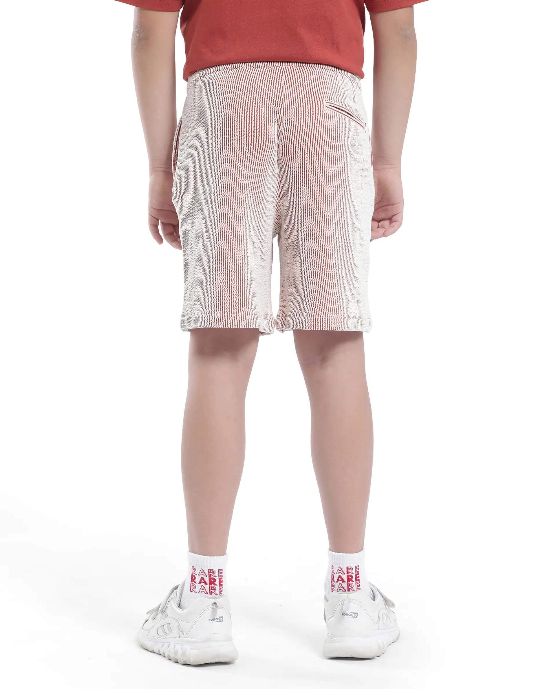 Rare Ones Kids John-B Rust Cotton Blend Striped Drawstring Regular Fit Short