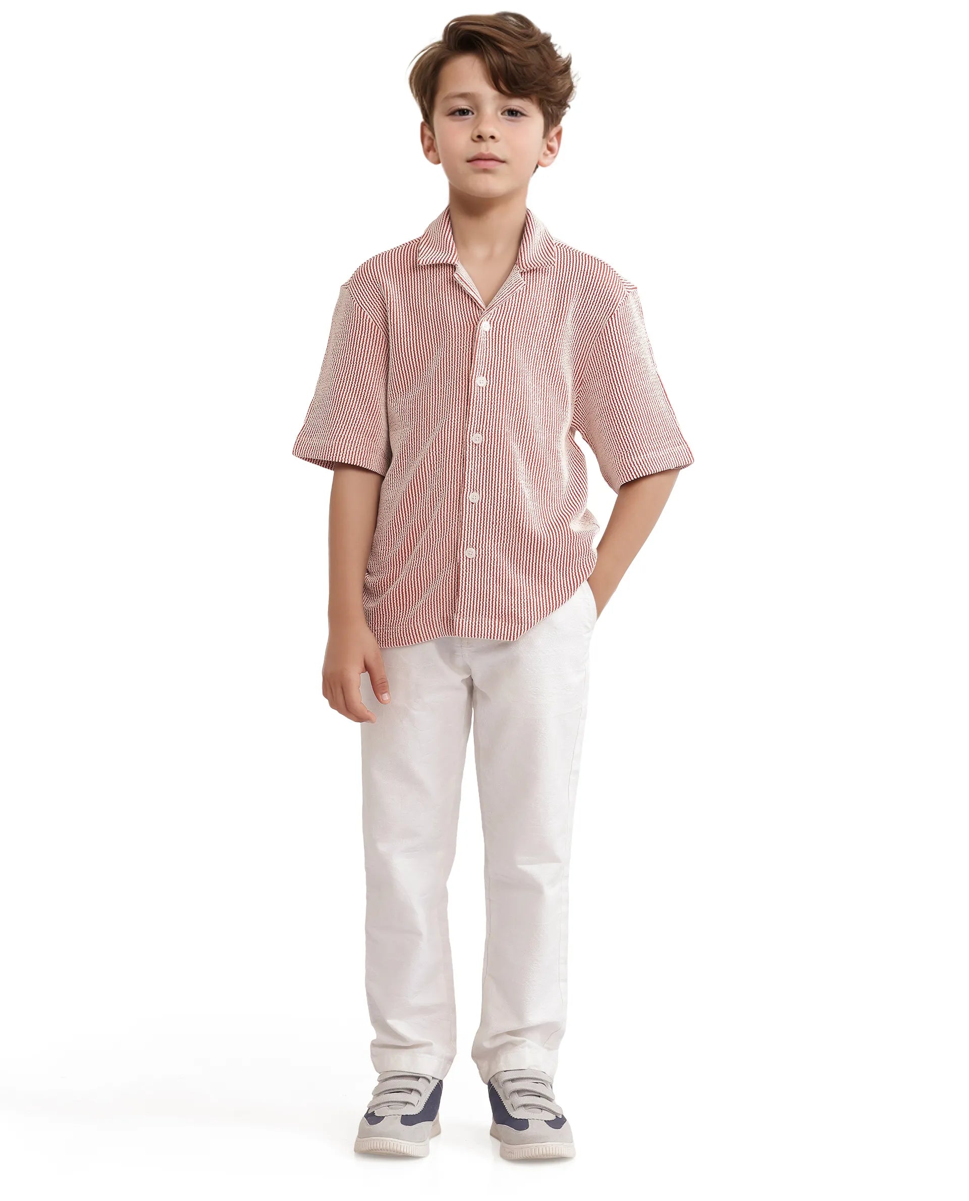 Rare Ones Kids John-S Rust Cotton Blend Short Sleeve Solid Regular Shirt