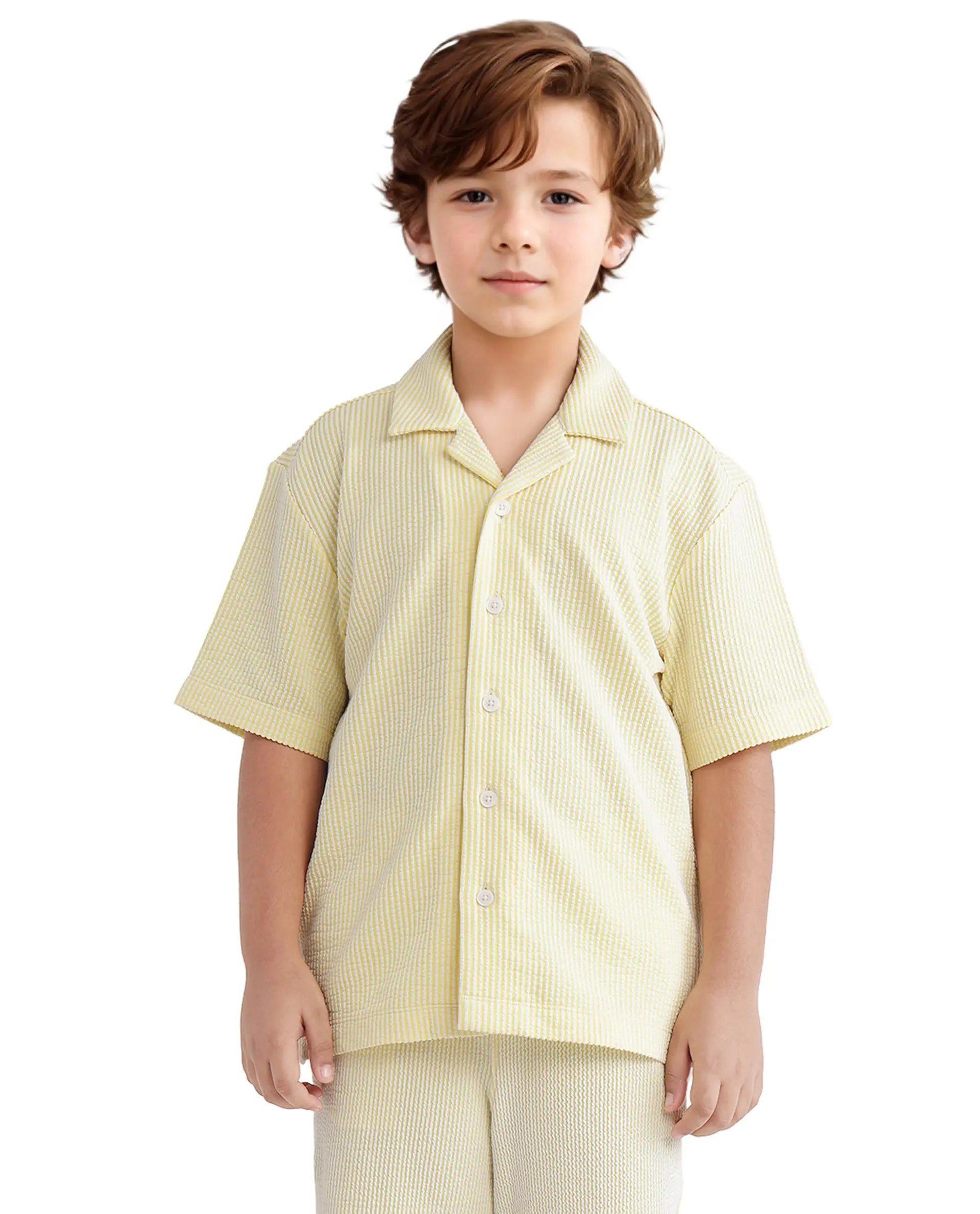 Rare Ones Kids John-S Yellow Cotton Blend Short Sleeve Solid Regular Shirt