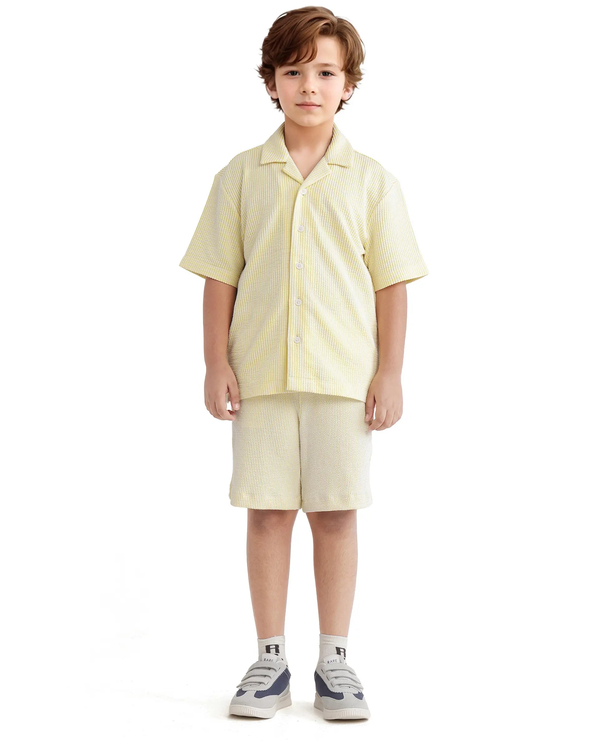 Rare Ones Kids John-S Yellow Cotton Blend Short Sleeve Solid Regular Shirt