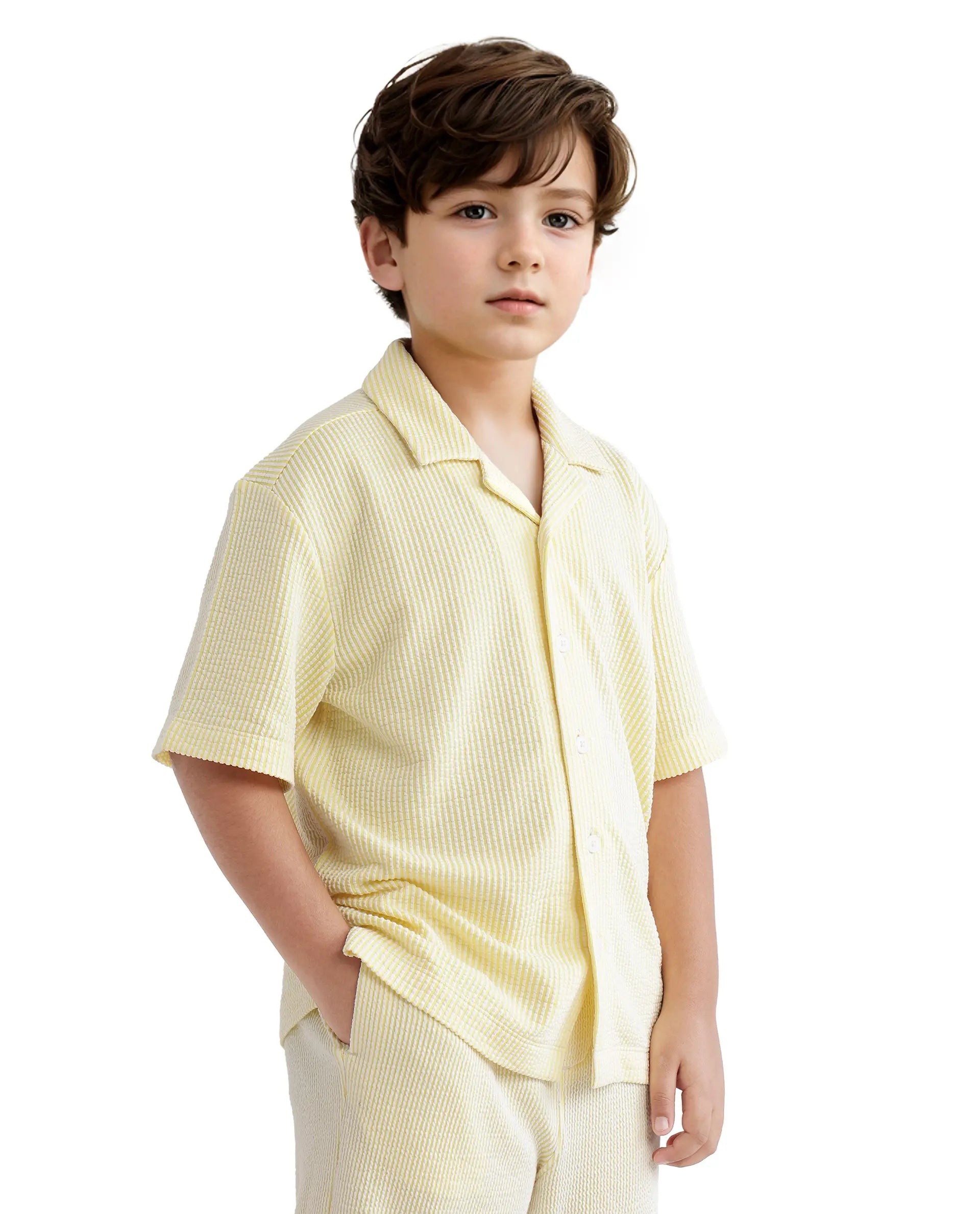 Rare Ones Kids John-S Yellow Cotton Blend Short Sleeve Solid Regular Shirt