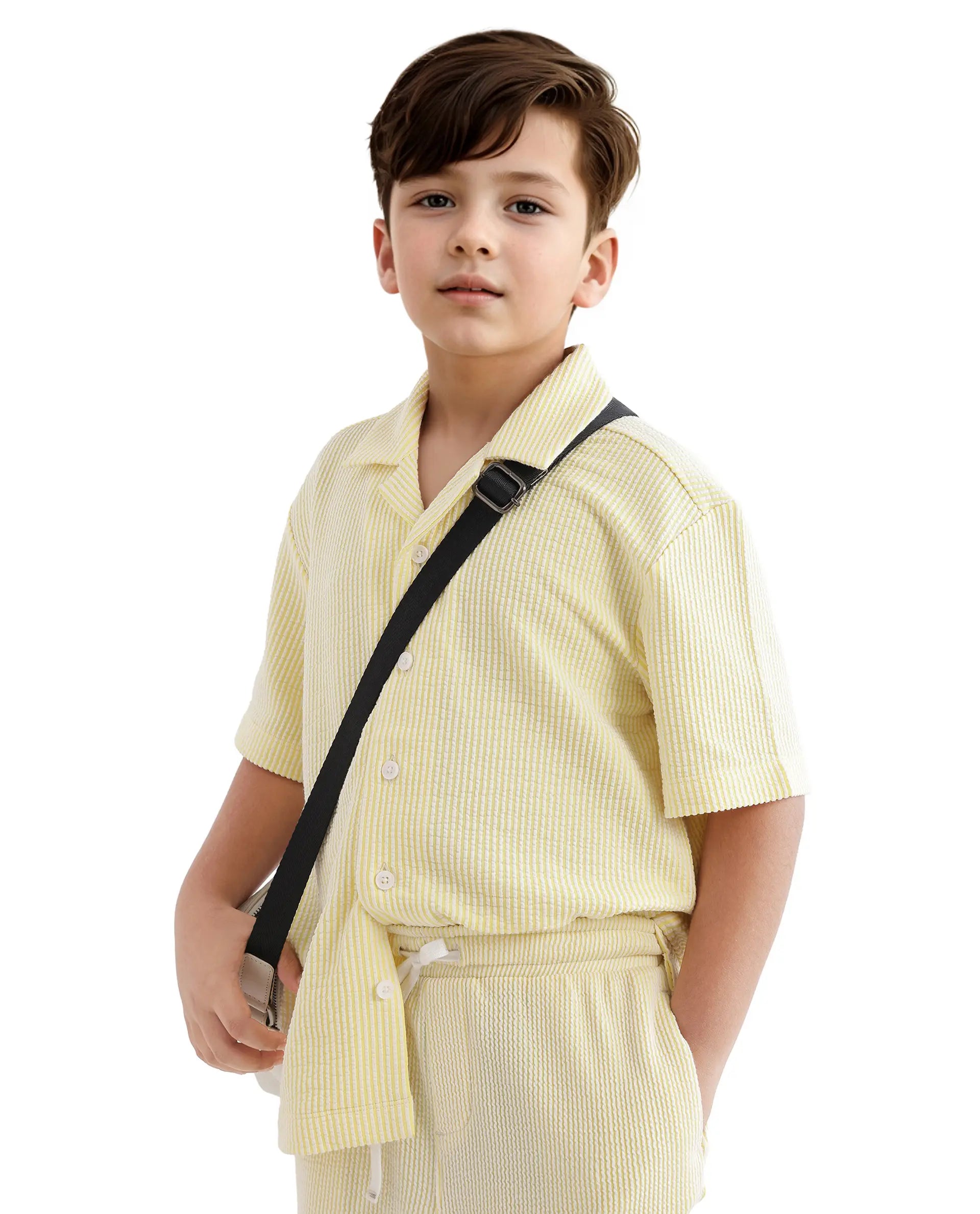 Rare Ones Kids John-S Yellow Cotton Blend Short Sleeve Solid Regular Shirt