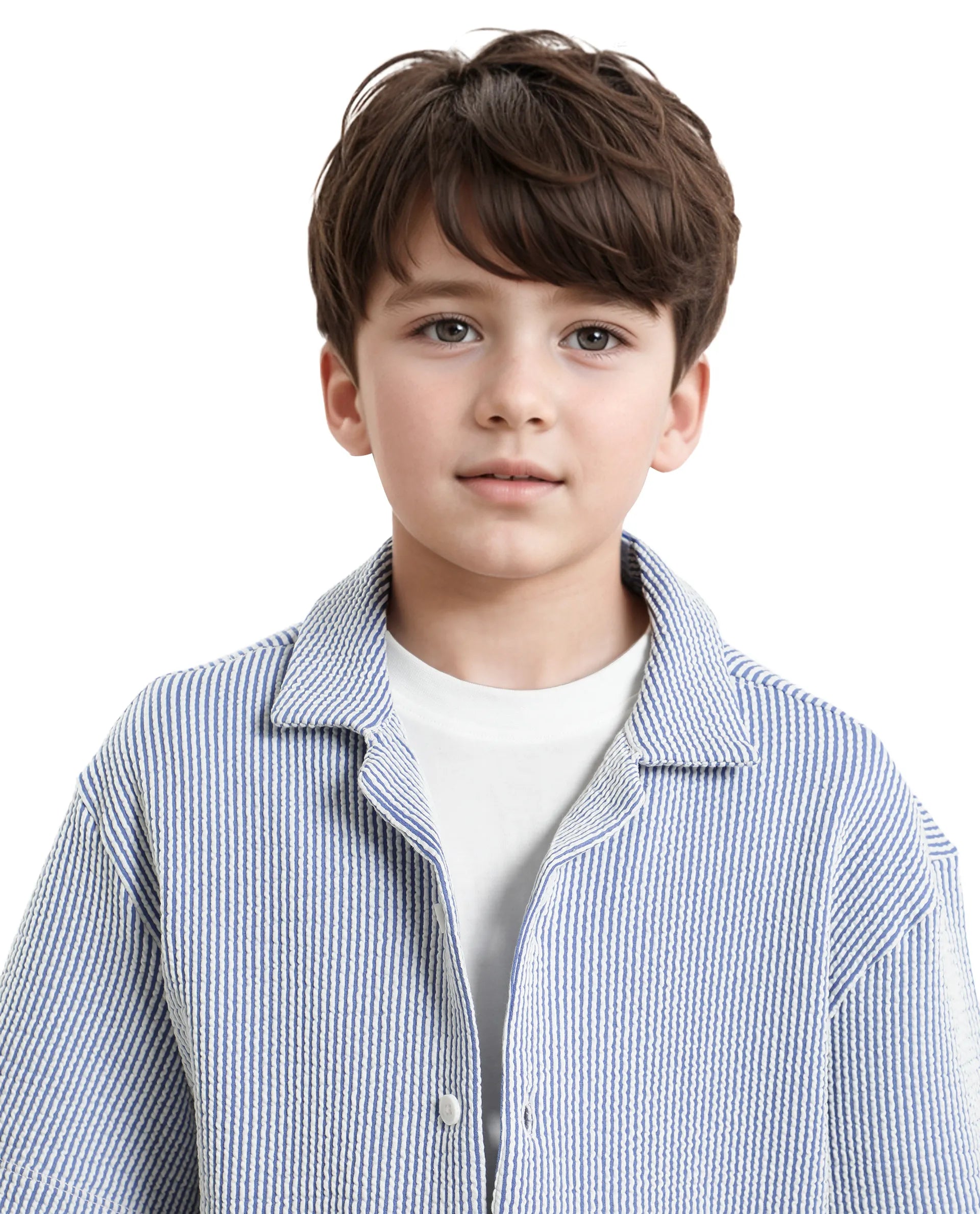 Rare Ones Kids John-S Blue Cotton Blend Short Sleeve Solid Regular Shirt