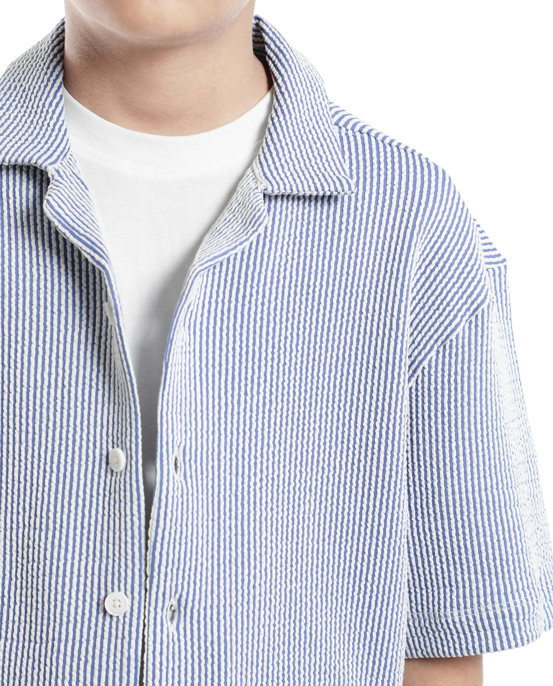 Rare Ones Kids John-S Blue Cotton Blend Short Sleeve Solid Regular Shirt