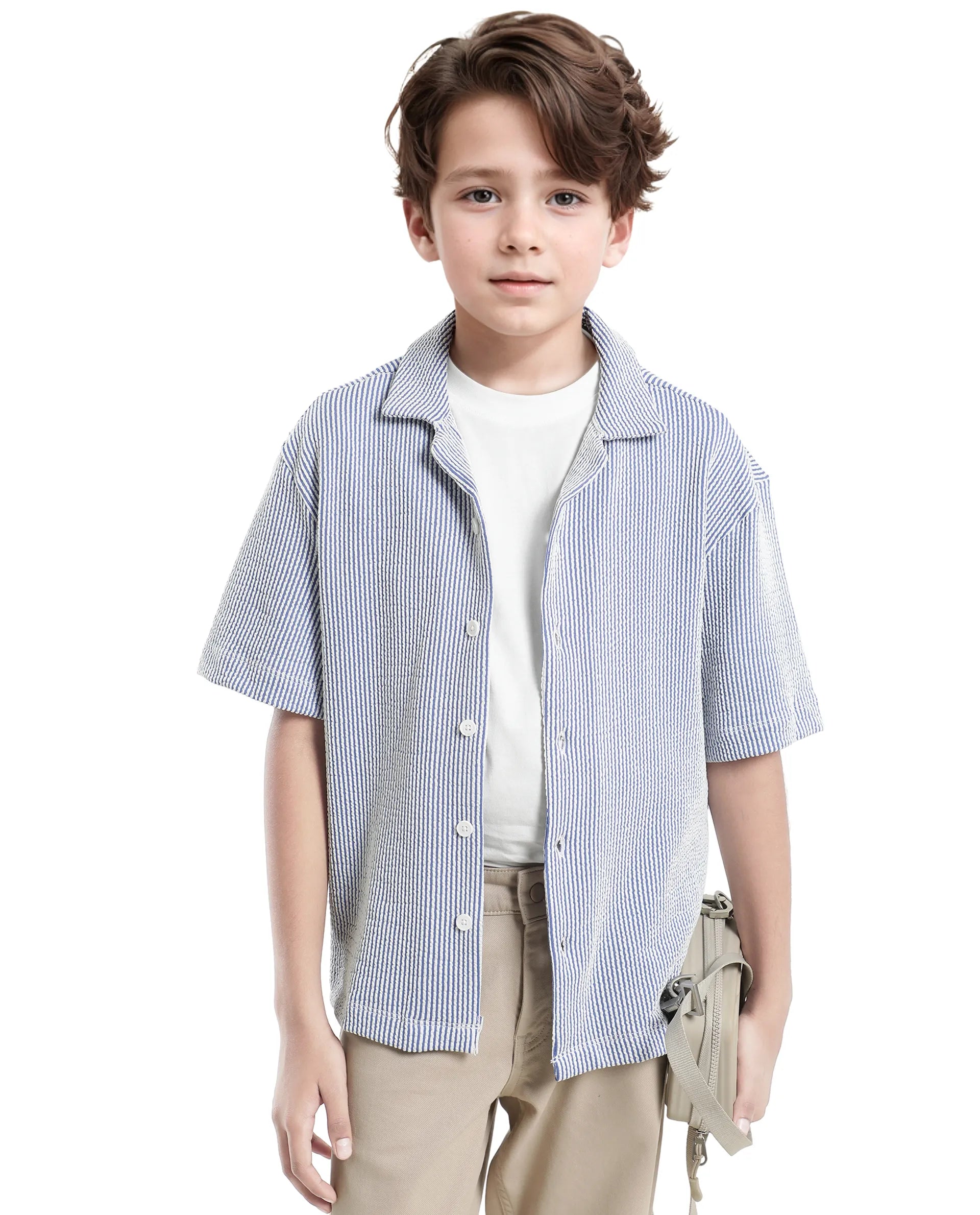 Rare Ones Kids John-S Blue Cotton Blend Short Sleeve Solid Regular Shirt