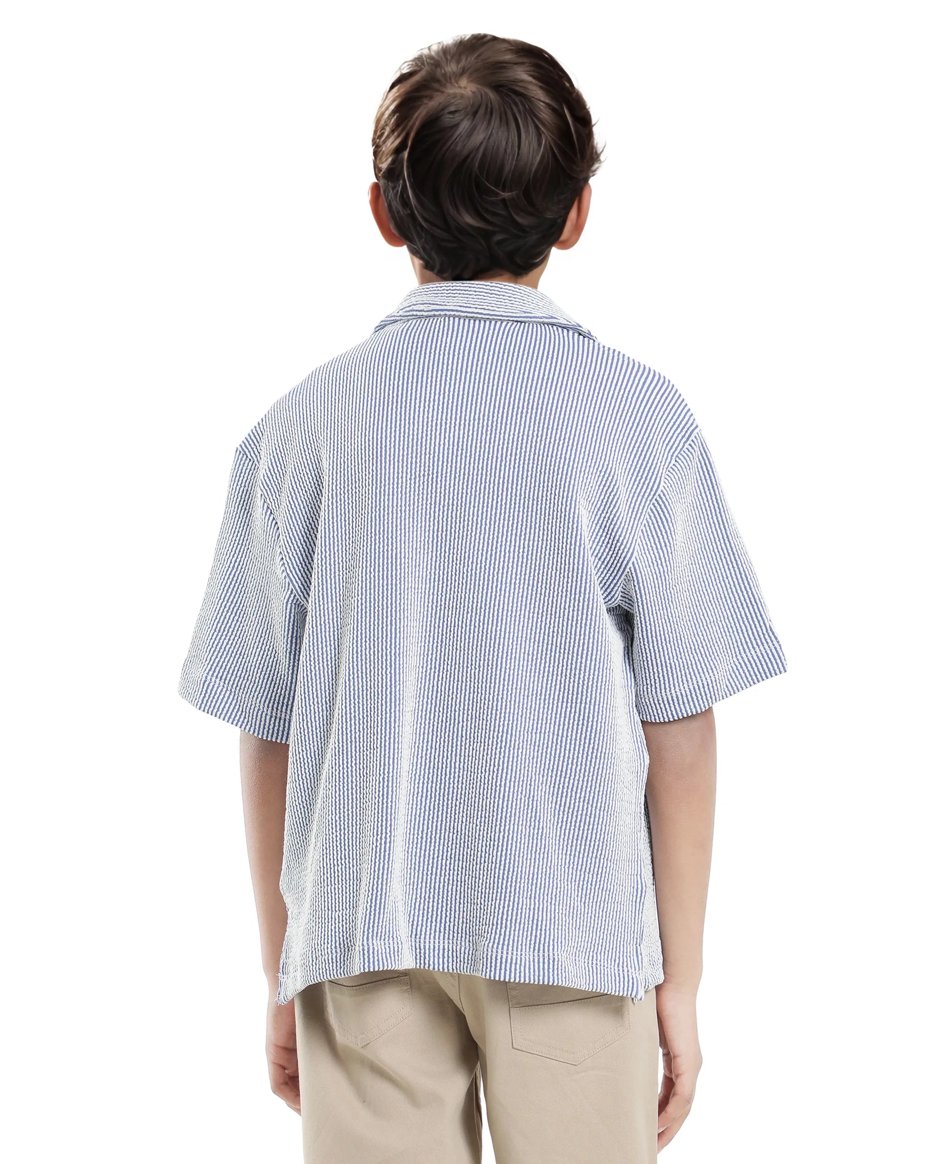 Rare Ones Kids John-S Blue Cotton Blend Short Sleeve Solid Regular Shirt