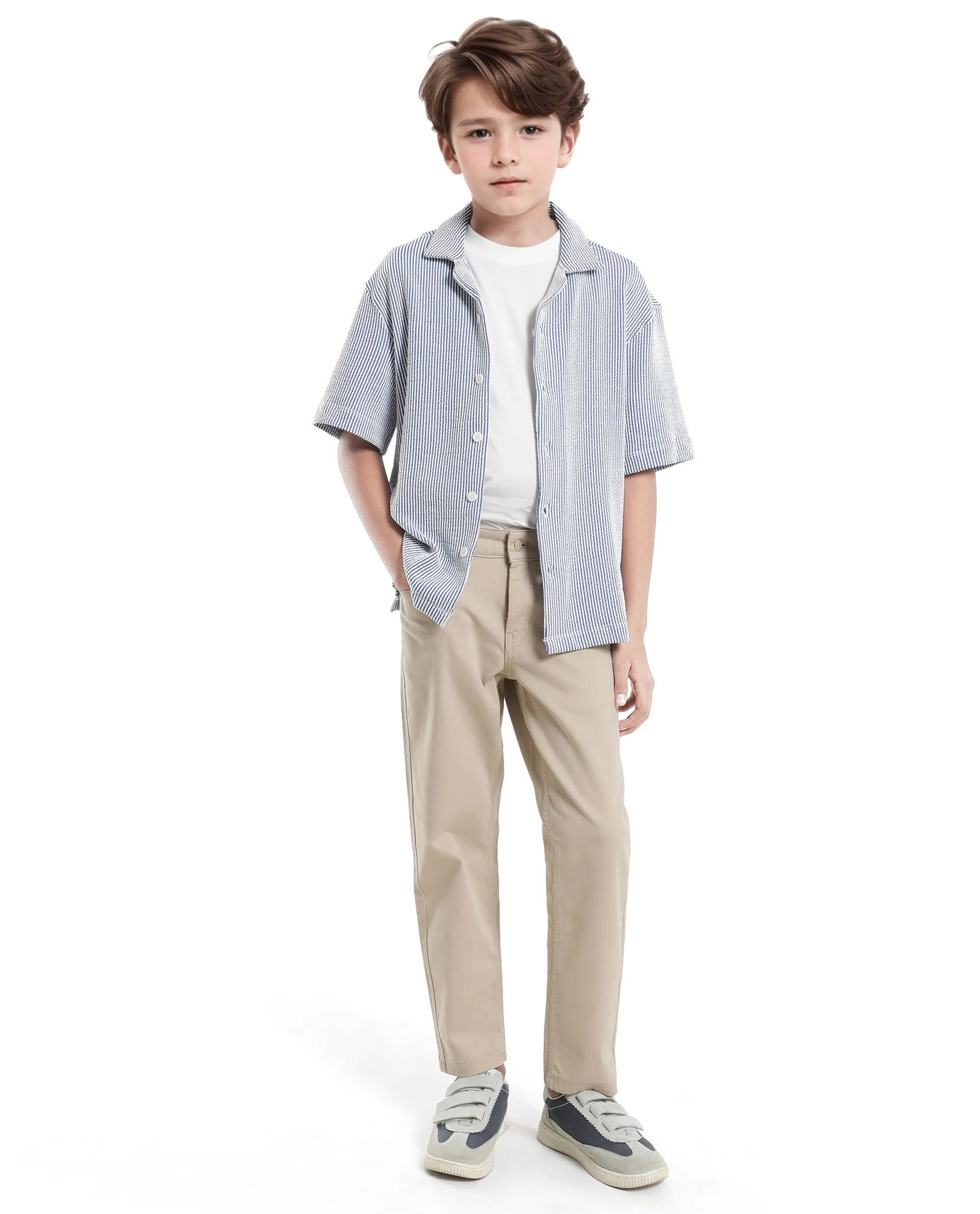 Rare Ones Kids John-S Blue Cotton Blend Short Sleeve Solid Regular Shirt