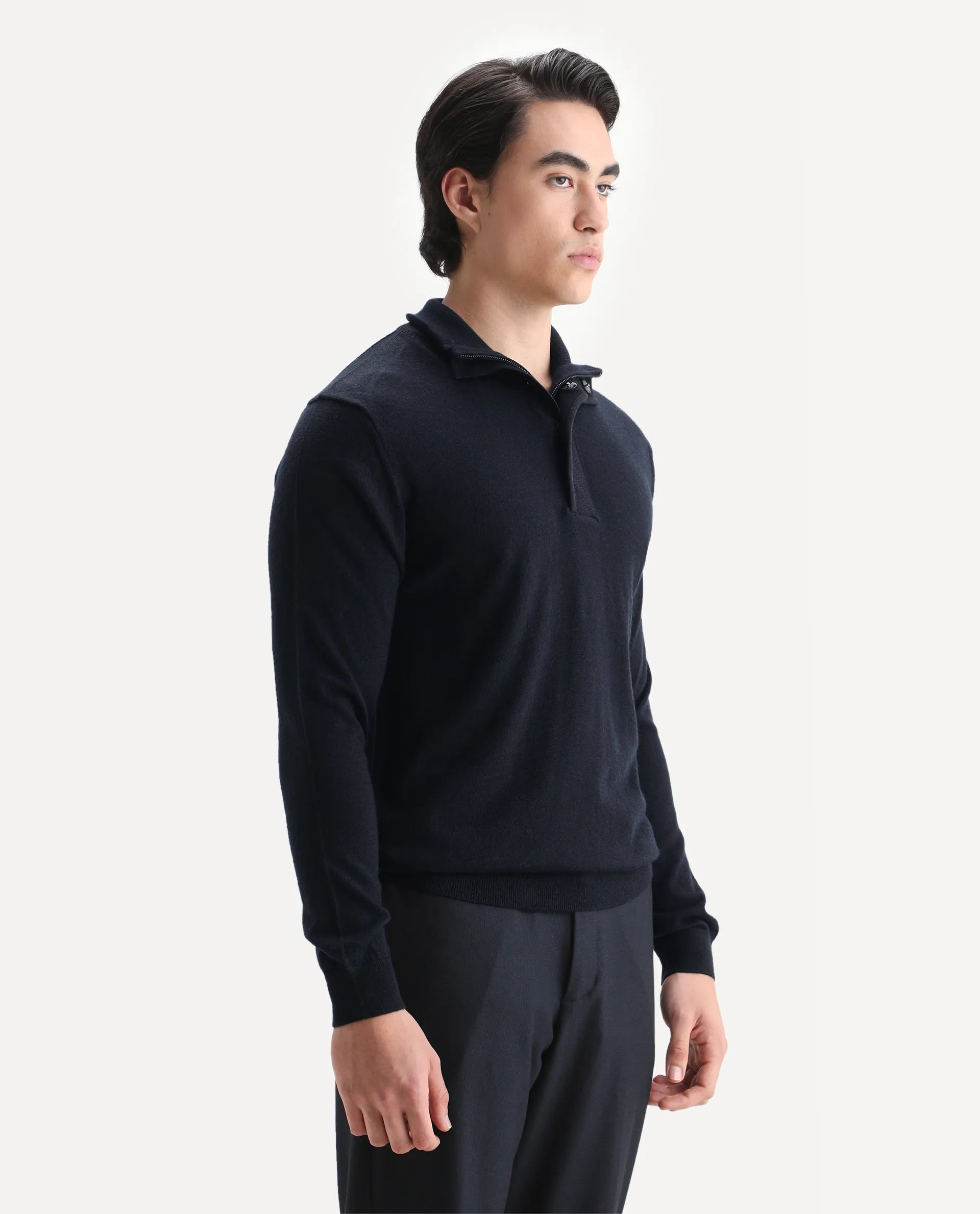 Rare Rabbit Men's Johny Navy Acrylic Plain Regular Fit Full Sleeve Stand Collar Sweater