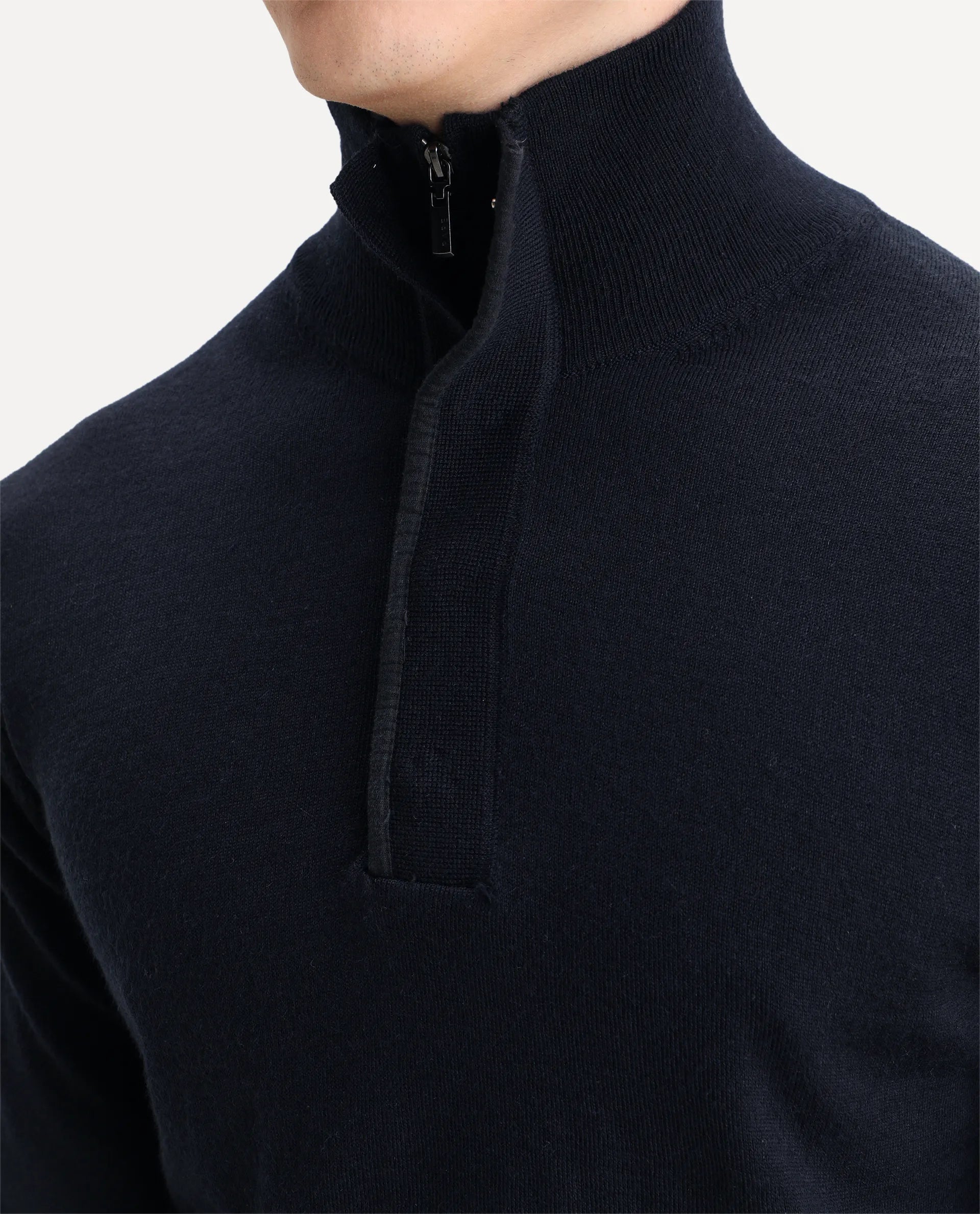 Rare Rabbit Men's Johny Navy Acrylic Plain Regular Fit Full Sleeve Stand Collar Sweater