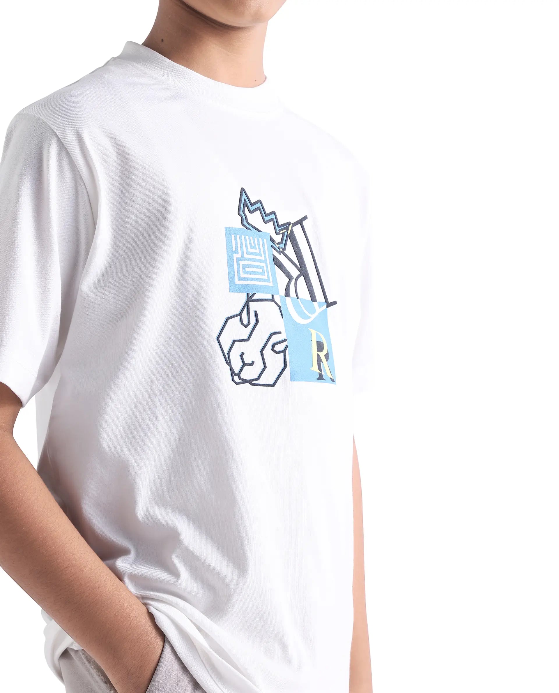 Rare Ones Kids Jolt-K White Cotton Hd Print Regular Fit T-Shirt