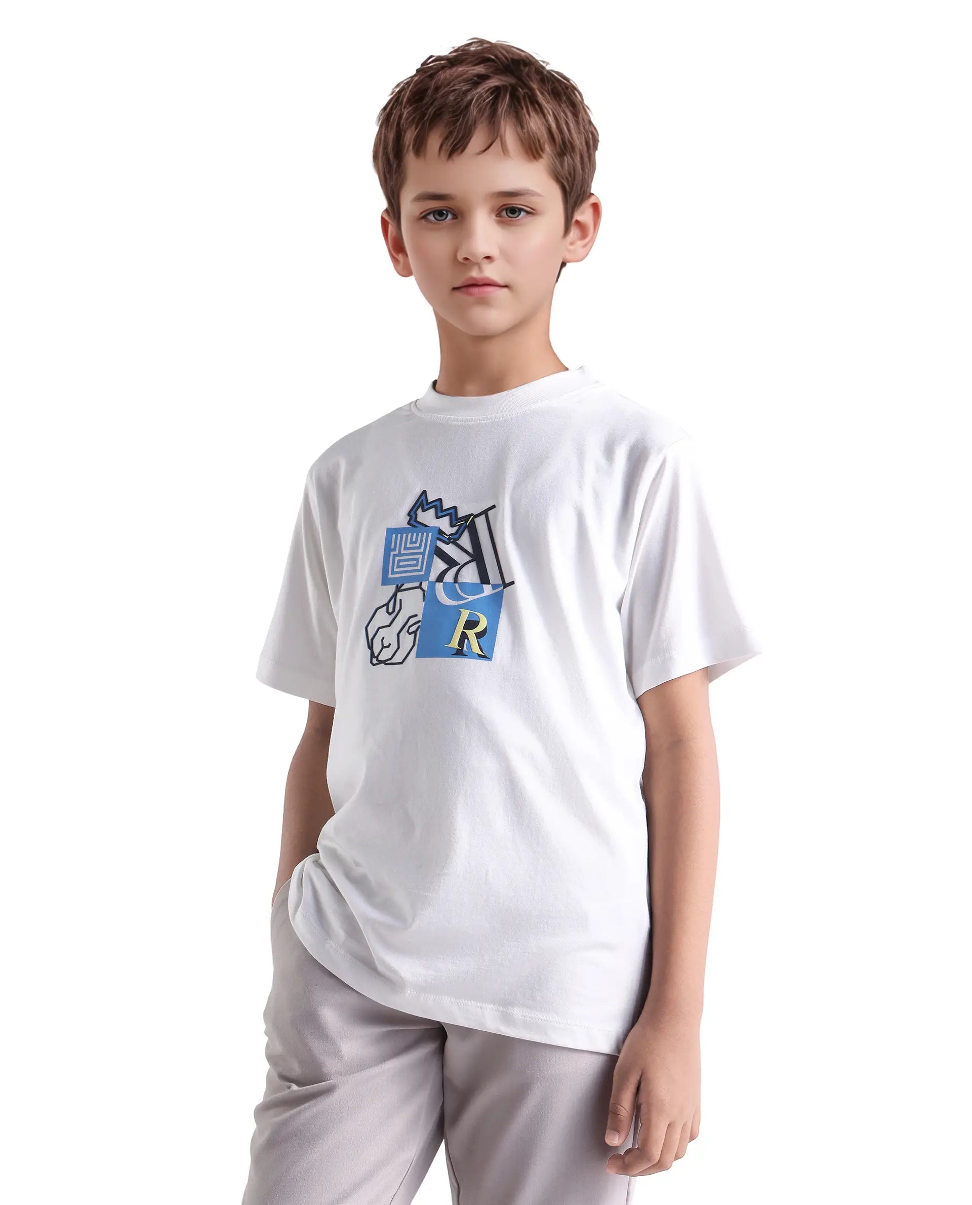 Rare Ones Kids Jolt-K White Cotton Hd Print Regular Fit T-Shirt