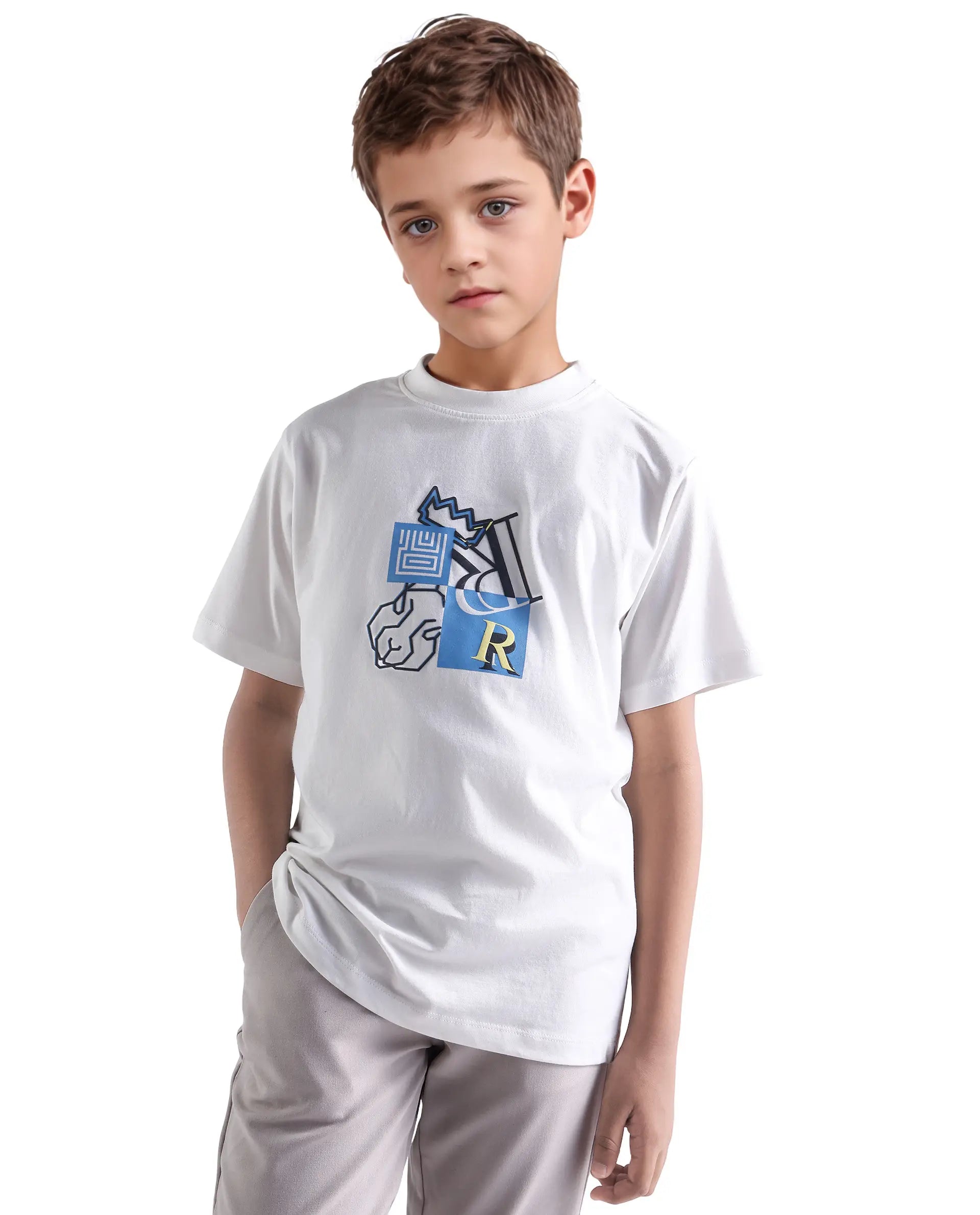 Rare Ones Kids Jolt-K White Cotton Hd Print Regular Fit T-Shirt
