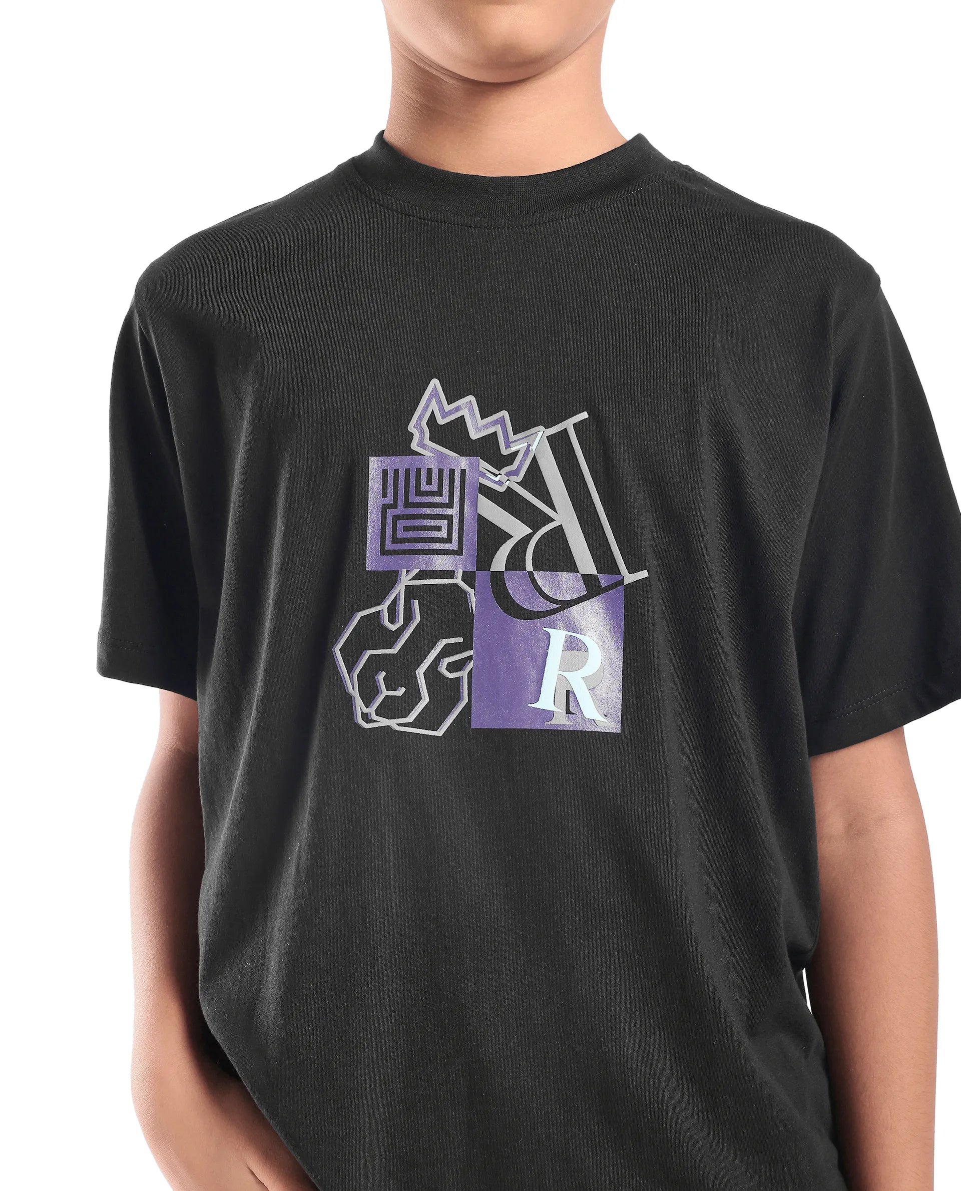 Rare Ones Kids Jolt-K Black Cotton Pull On Hd Print Regular Fit T-Shirt