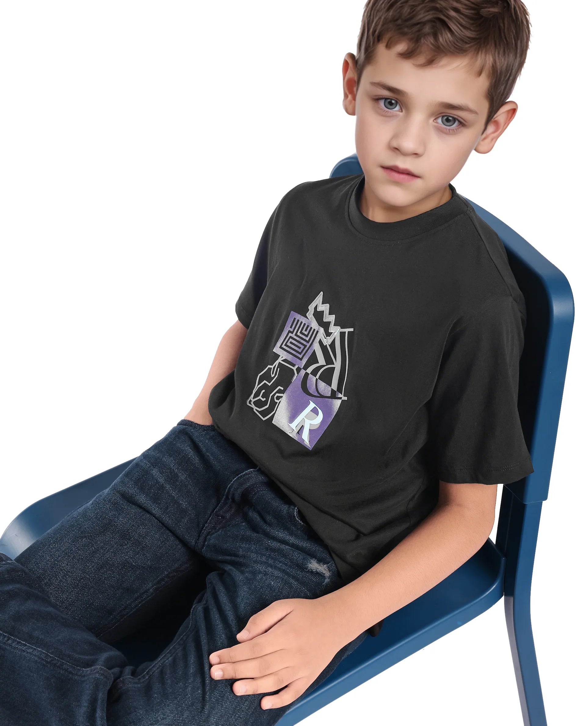Rare Ones Kids Jolt-K Black Cotton Pull On Hd Print Regular Fit T-Shirt