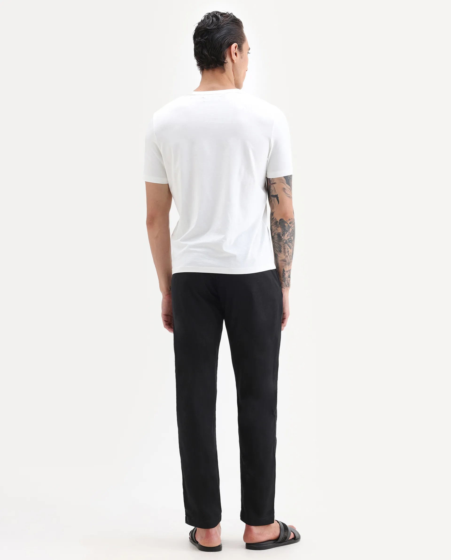 Rare Rabbit Men's Jomo-B Black Linen Blend Plain Regular Fit Trouser