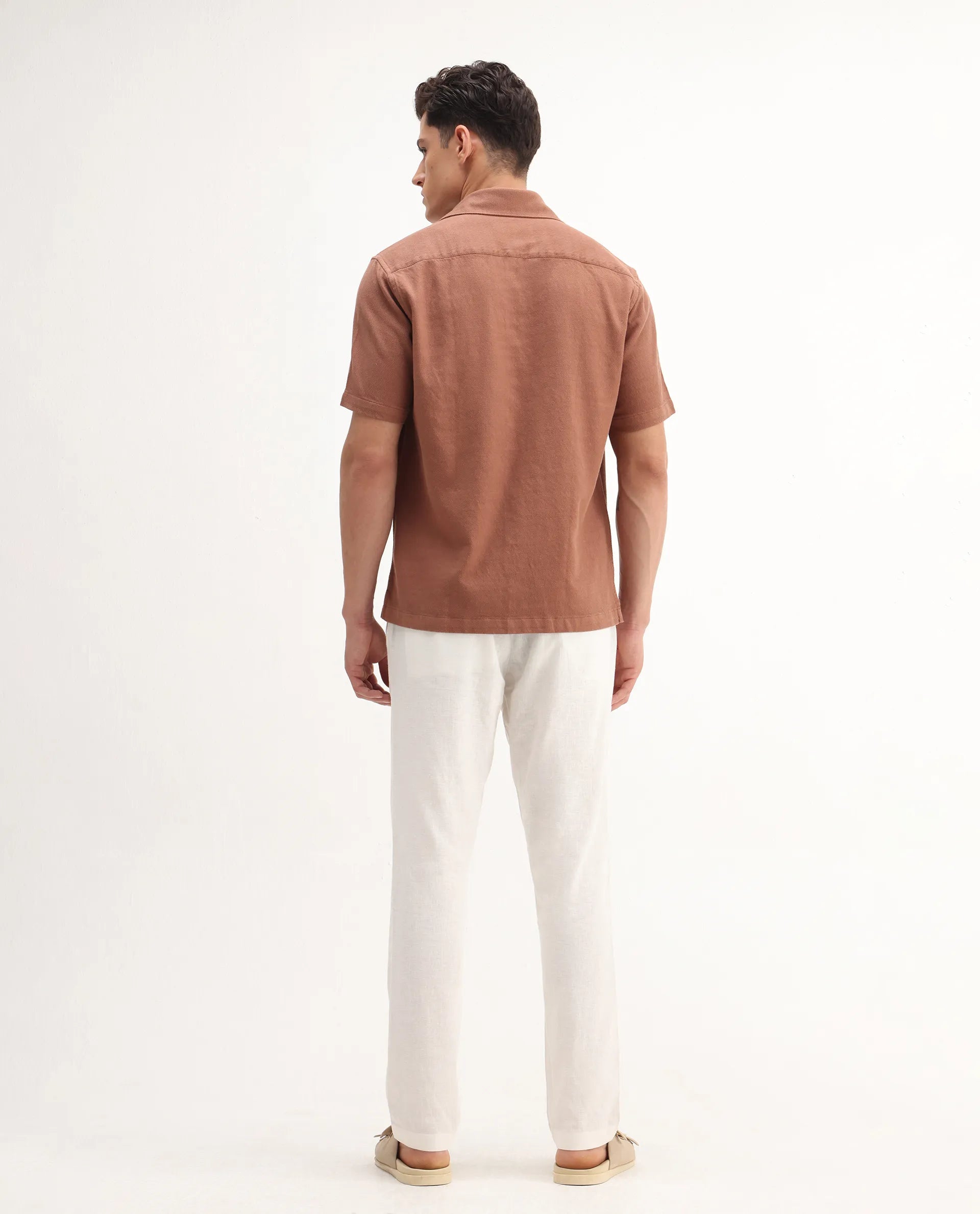 Rare Rabbit Men's Jomo-B White Linen Blend Plain Regular Fit Trouser