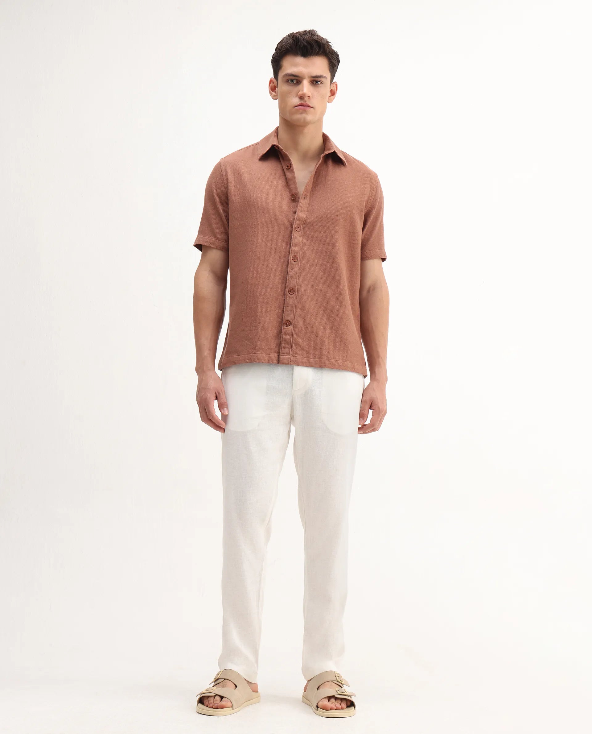 Rare Rabbit Men's Jomo-B White Linen Blend Plain Regular Fit Trouser