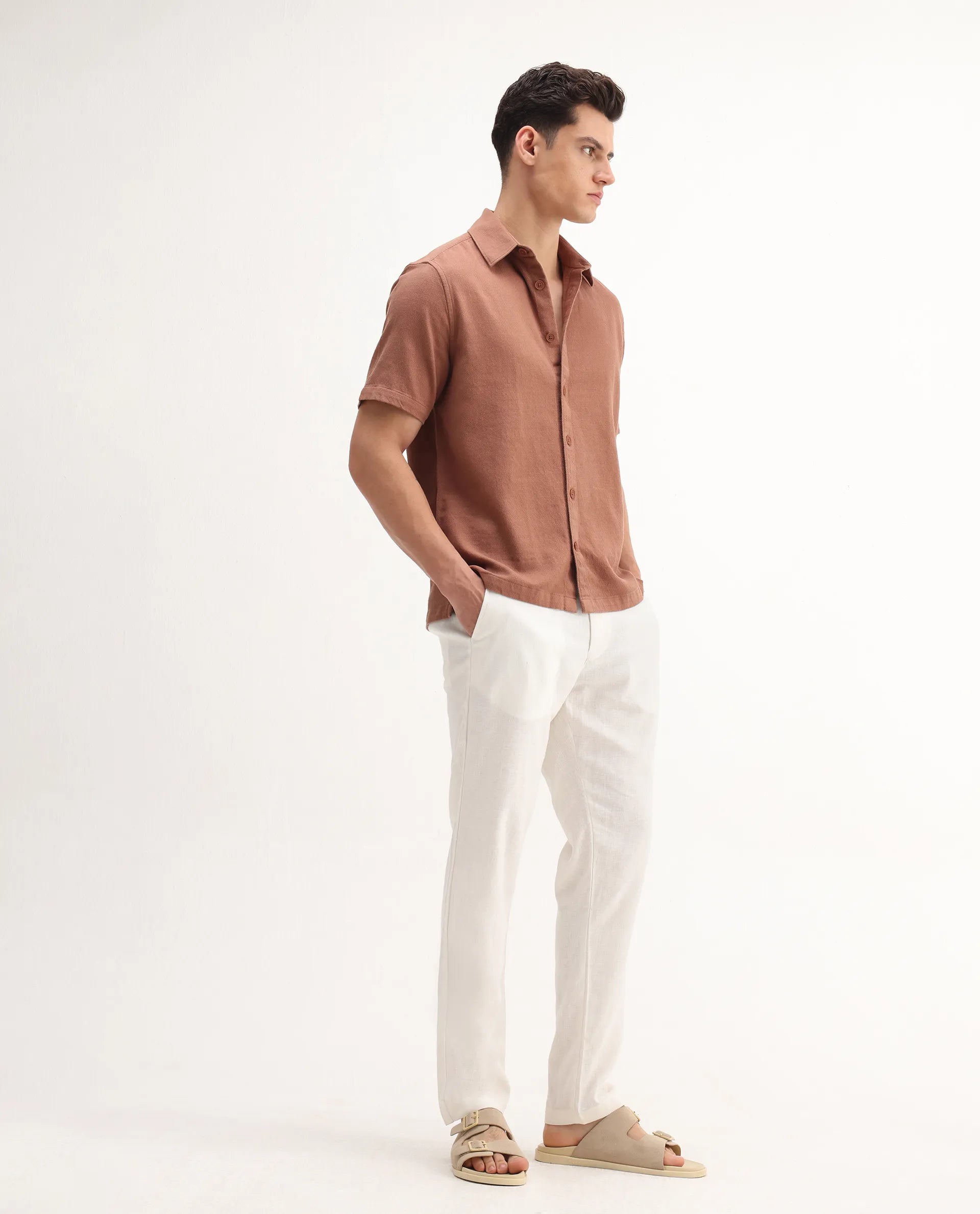 Rare Rabbit Men's Jomo-B White Linen Blend Plain Regular Fit Trouser