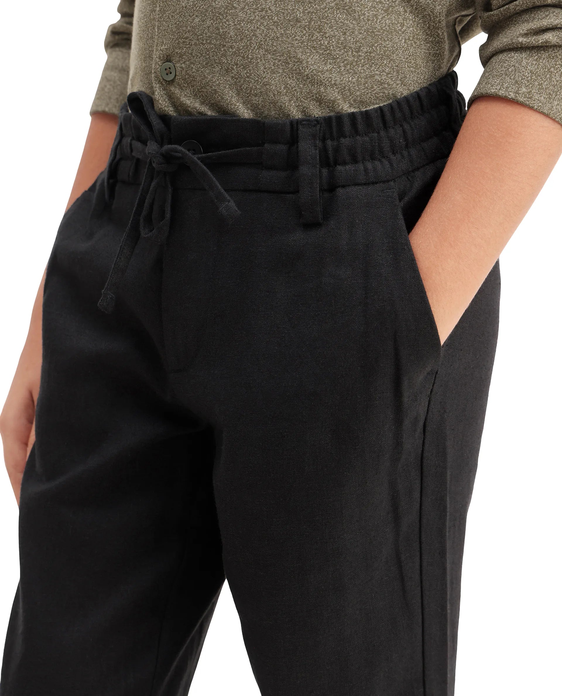 Rare Ones Kids Jomok-B Black Linen Blend Plain Button Closure Regular Fit Trouser