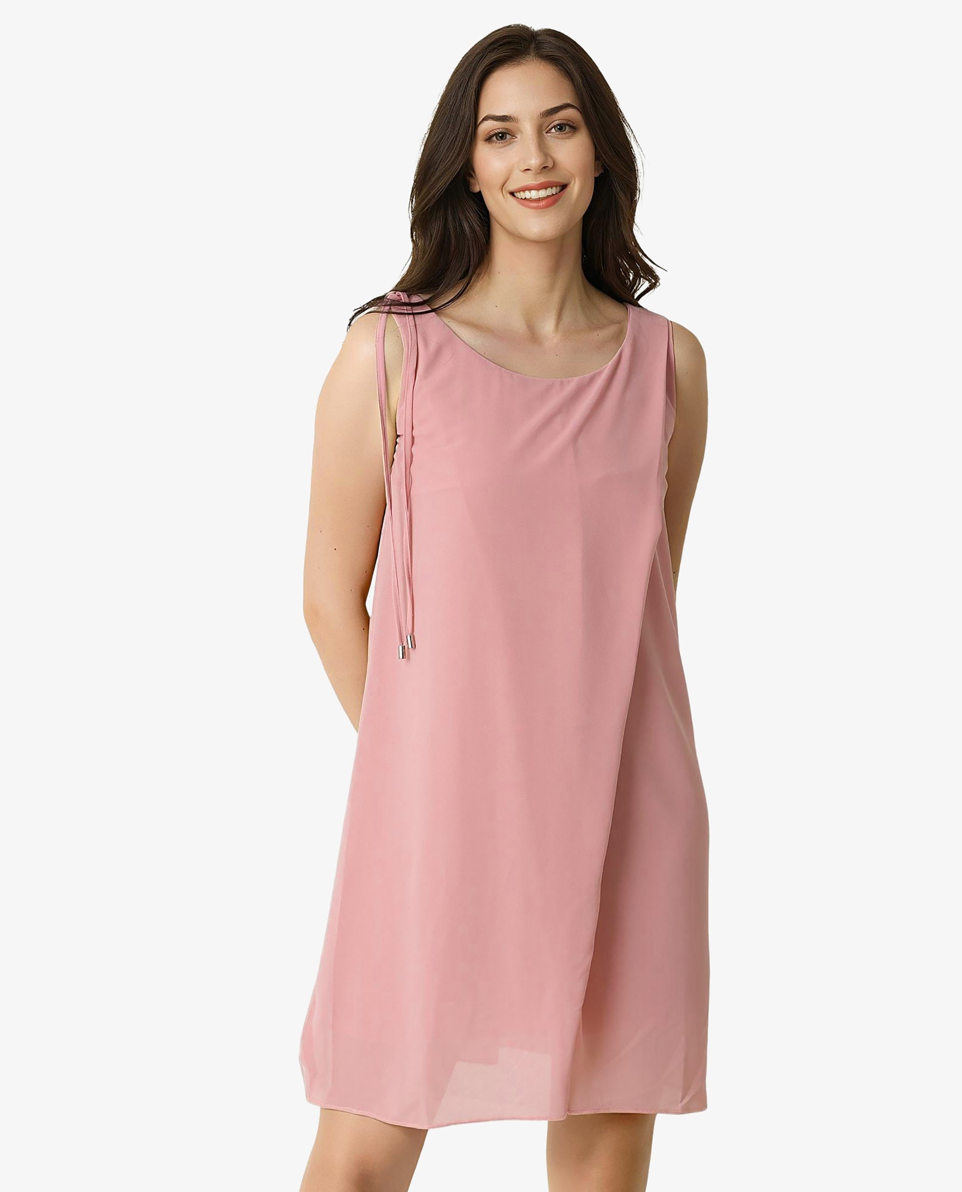 Rareism Women Jonas Pink Boat Neck Sleeveless Mini Dress