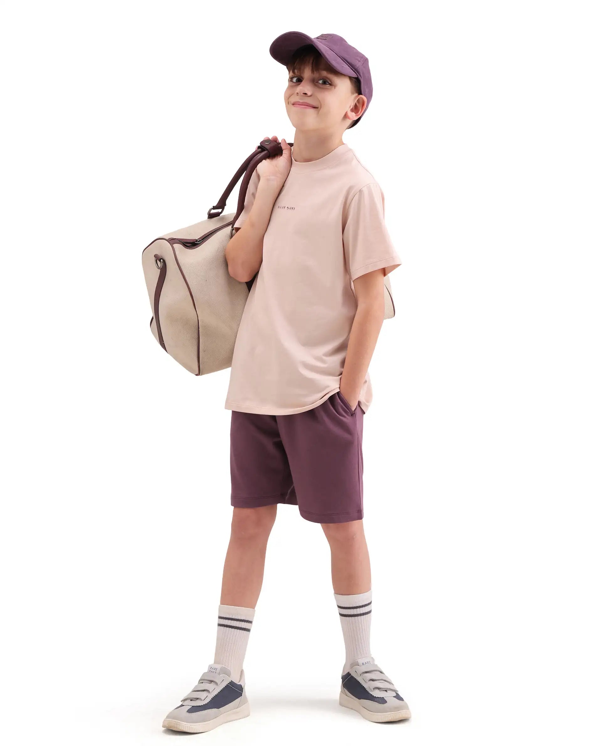 Rare Ones Kids Jonty-B Dark Purple Cotton Blend Fabric Drawstring Closure Regular Fit Shorts