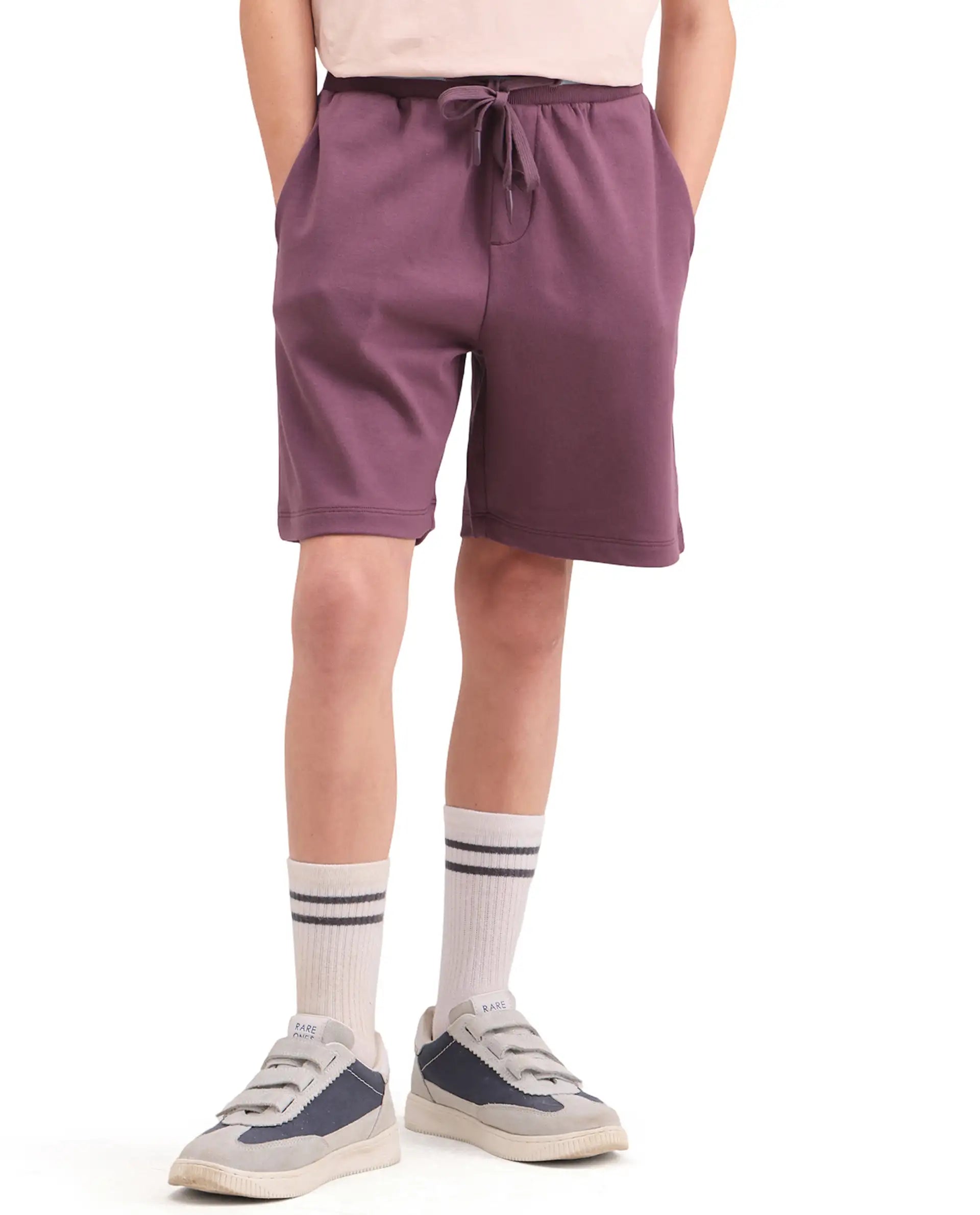 Rare Ones Kids Jonty-B Dark Purple Cotton Blend Fabric Drawstring Closure Regular Fit Shorts