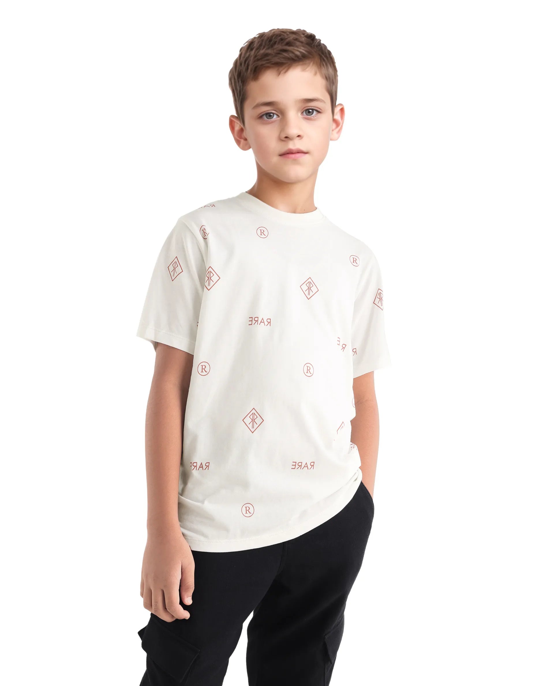 Rare Ones Kids Joon Off White Cotton All Over Print Pull On Closure Regular Fit T-Shirt