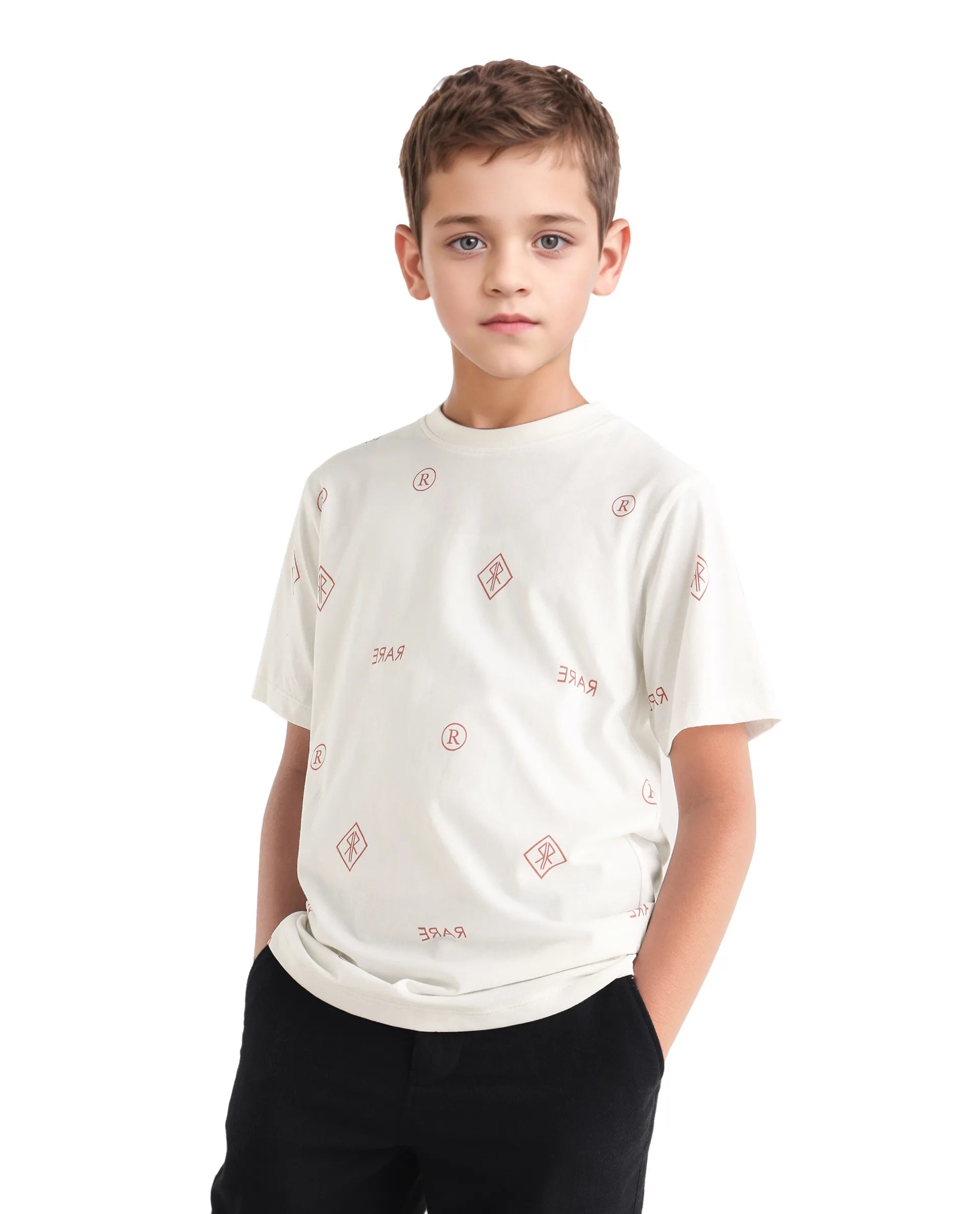 Rare Ones Kids Joon Off White Cotton All Over Print Pull On Closure Regular Fit T-Shirt