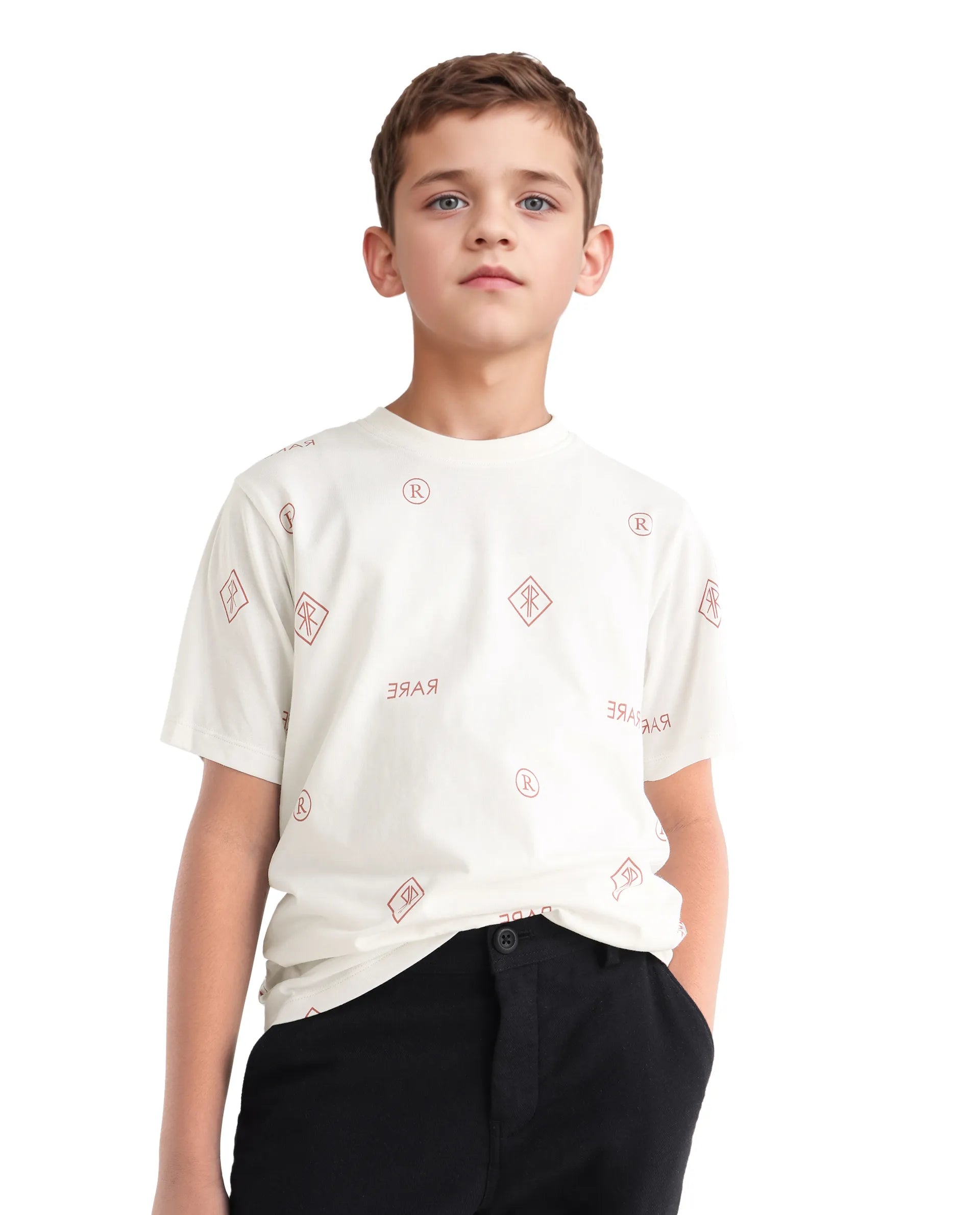 Rare Ones Kids Joon Off White Cotton All Over Print Pull On Closure Regular Fit T-Shirt