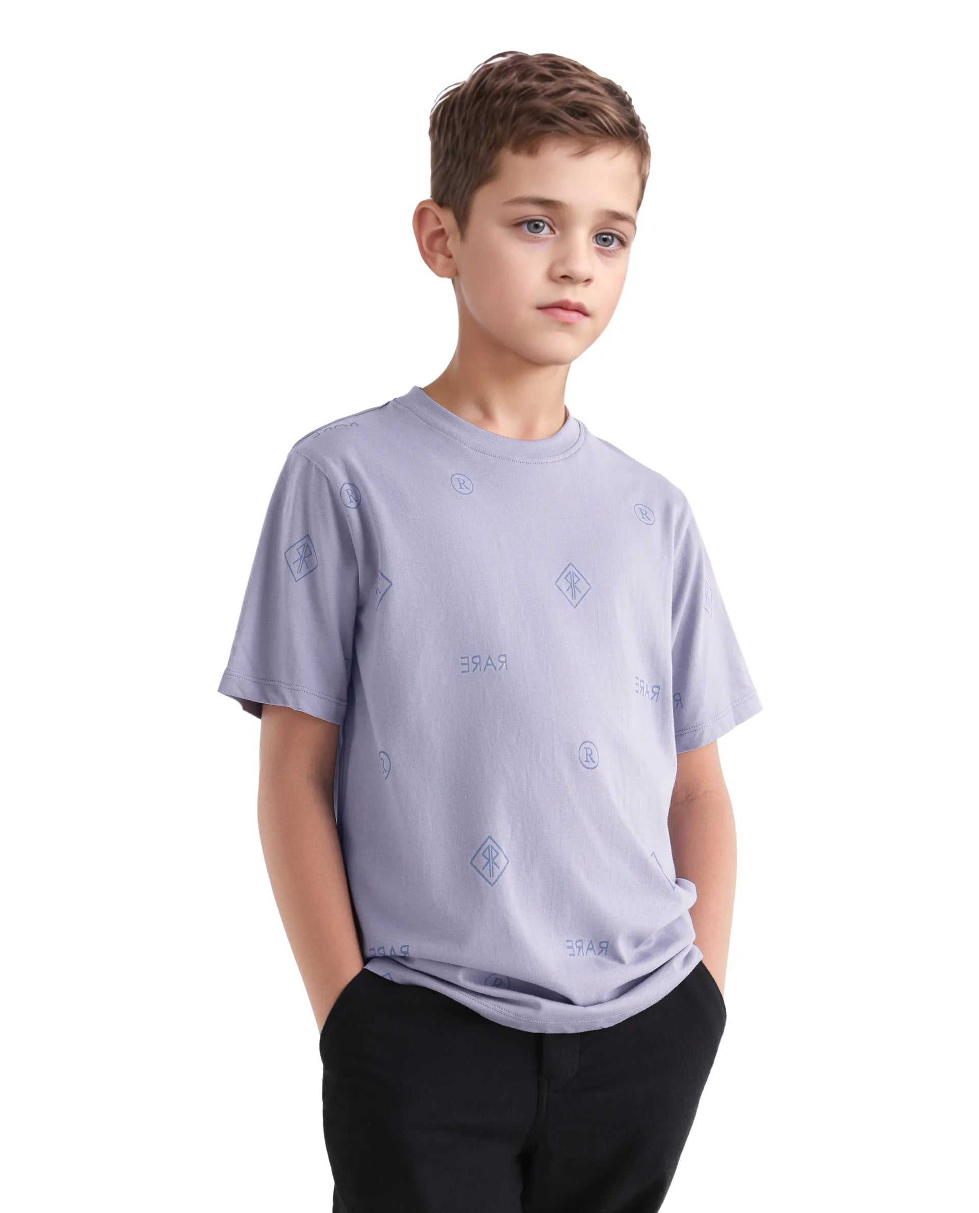 Rare Ones Kids Joon Light Purple Cotton All Over Print Pull On Closure Regular Fit T-Shirt