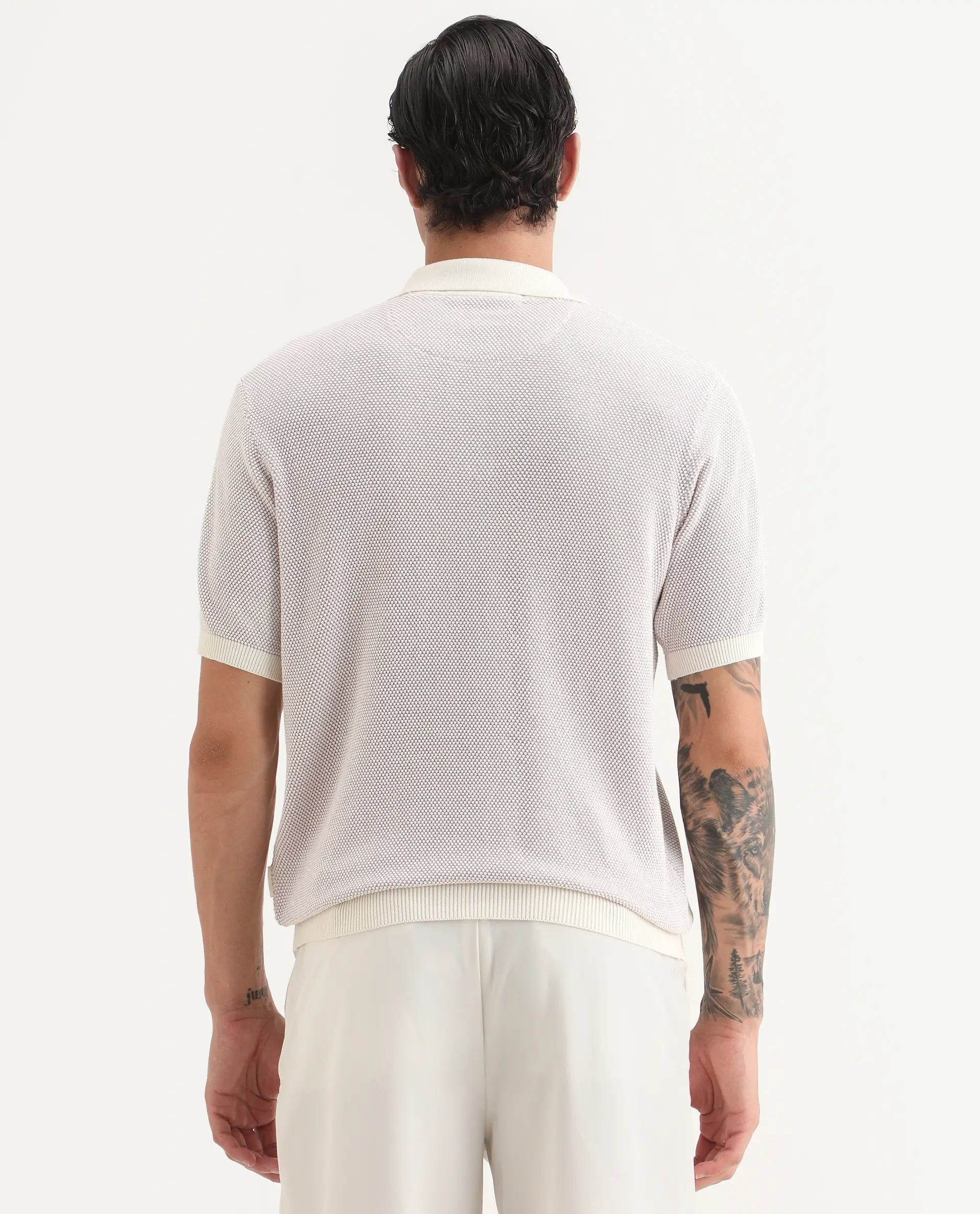 Rare Rabbit Men's Jordan Pastel Purple Cotton Fabric Full Sleeve Regular Fit Textured Polo