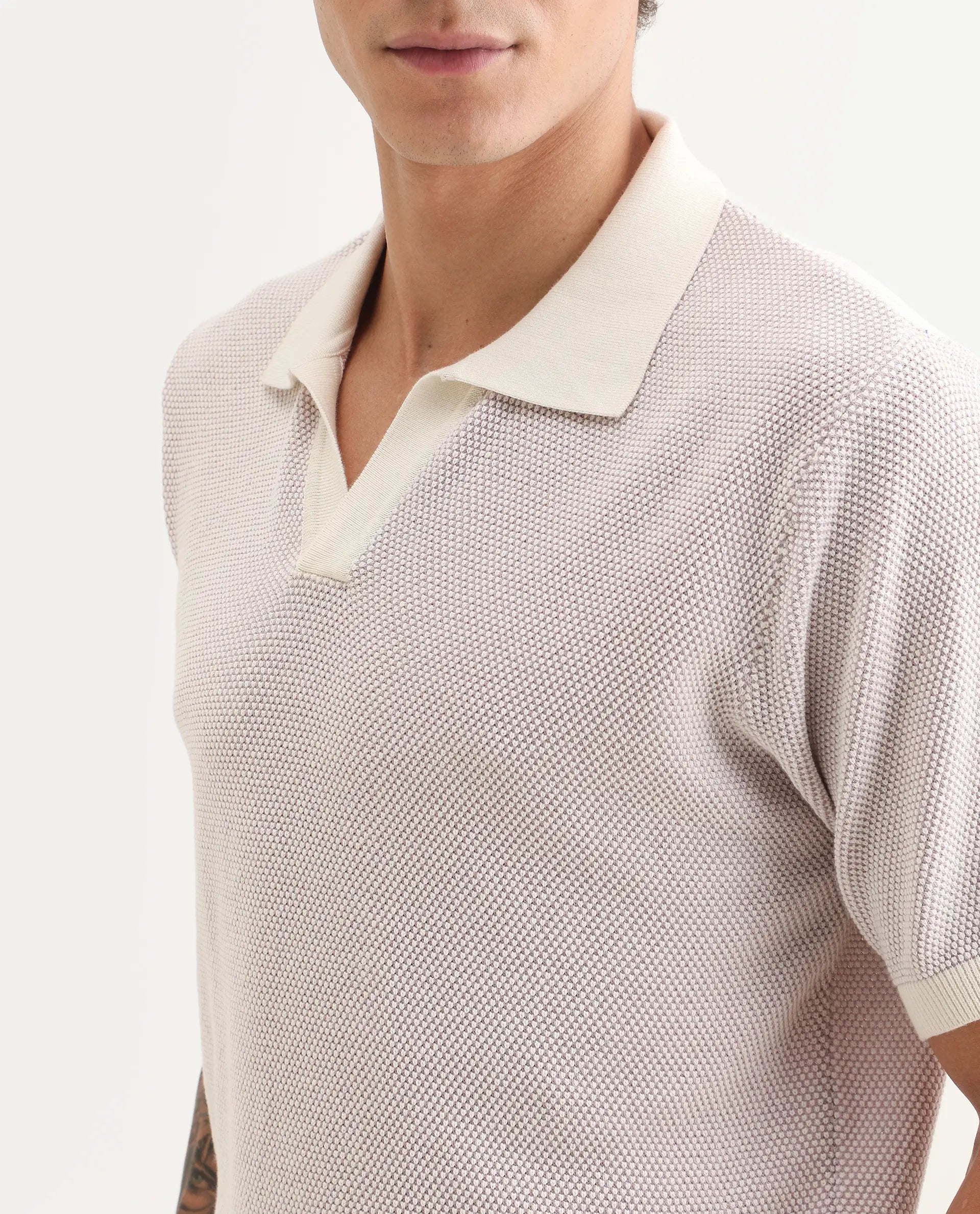 Rare Rabbit Men's Jordan Pastel Purple Cotton Fabric Full Sleeve Regular Fit Textured Polo