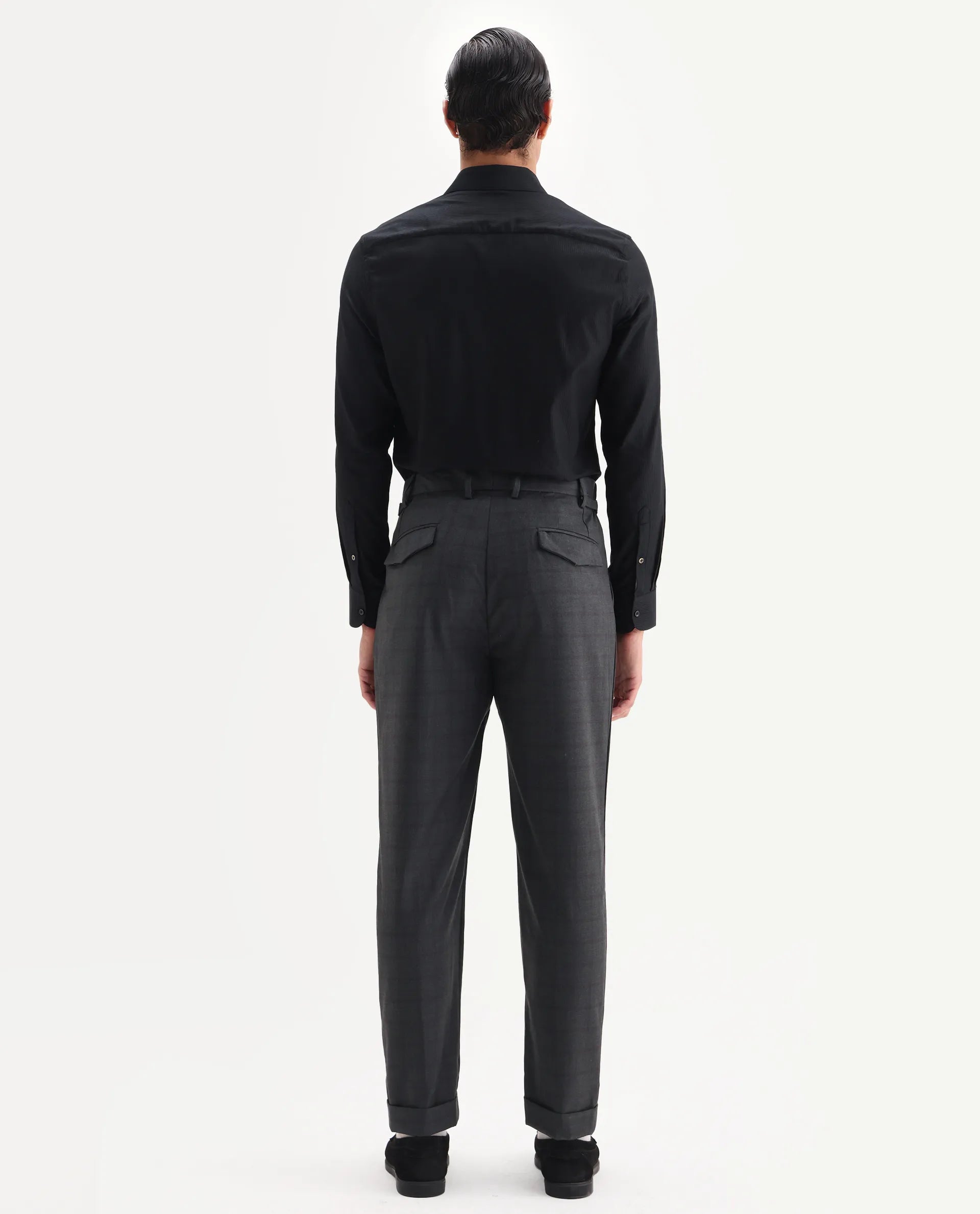 Rare Rabbit Men's Jorin Dark Grey Cotton Plain Relaxed Fit Trouser