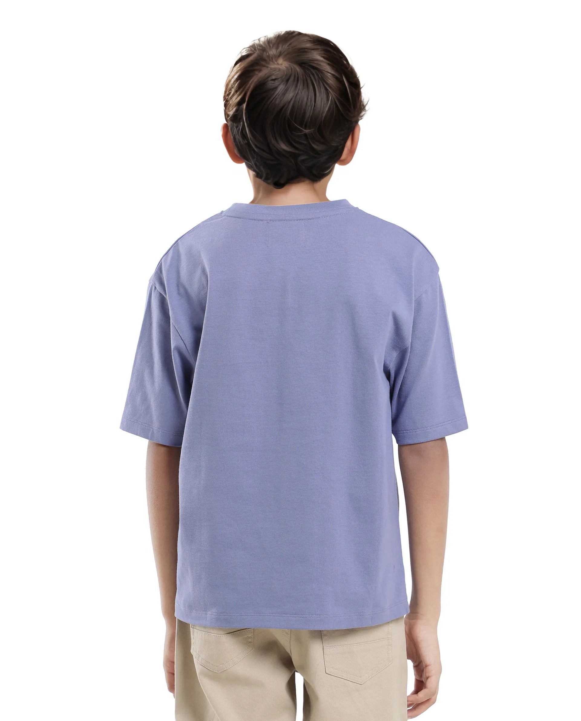 Rare Ones Kids Josh Light Purple Cotton Solid Slip-On Oversized Fit T-Shirt