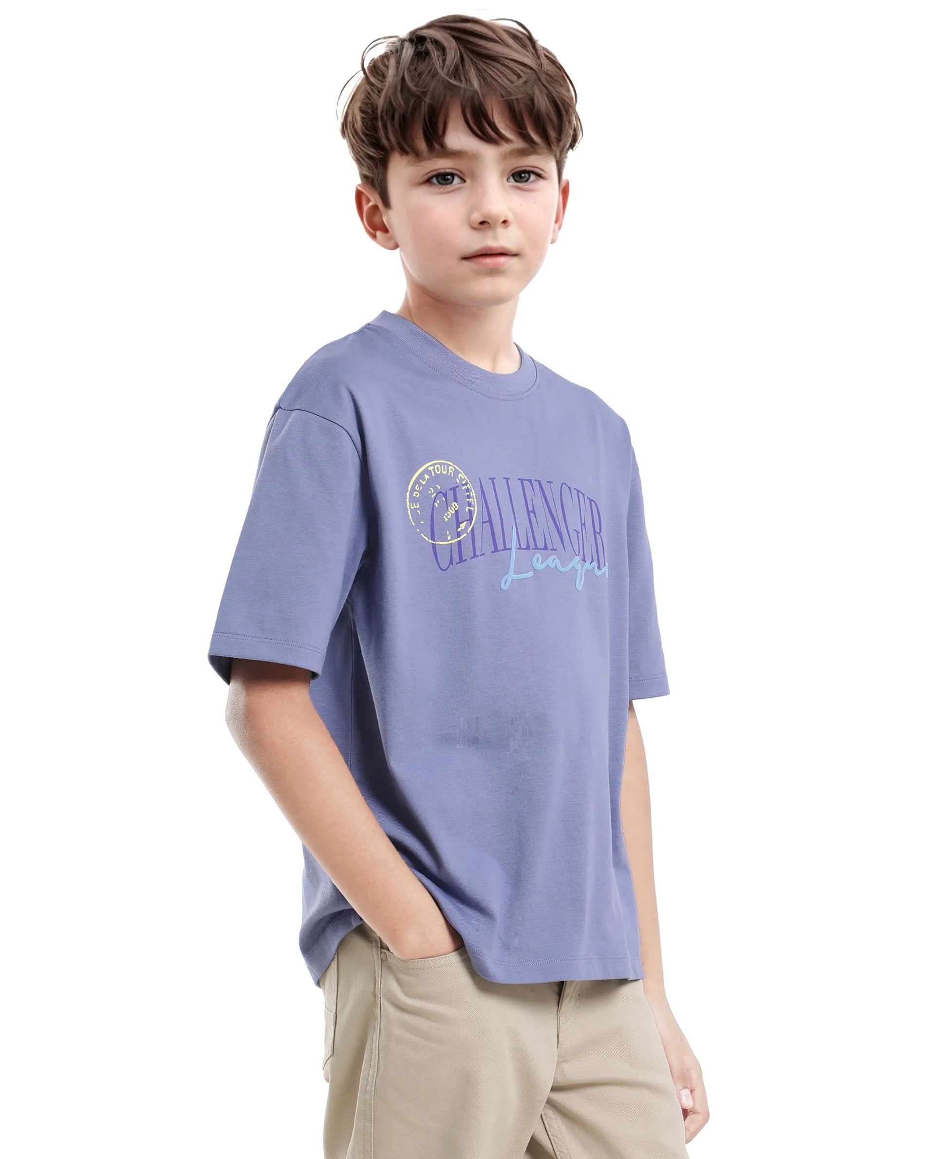 Rare Ones Kids Josh Light Purple Cotton Solid Slip-On Oversized Fit T-Shirt
