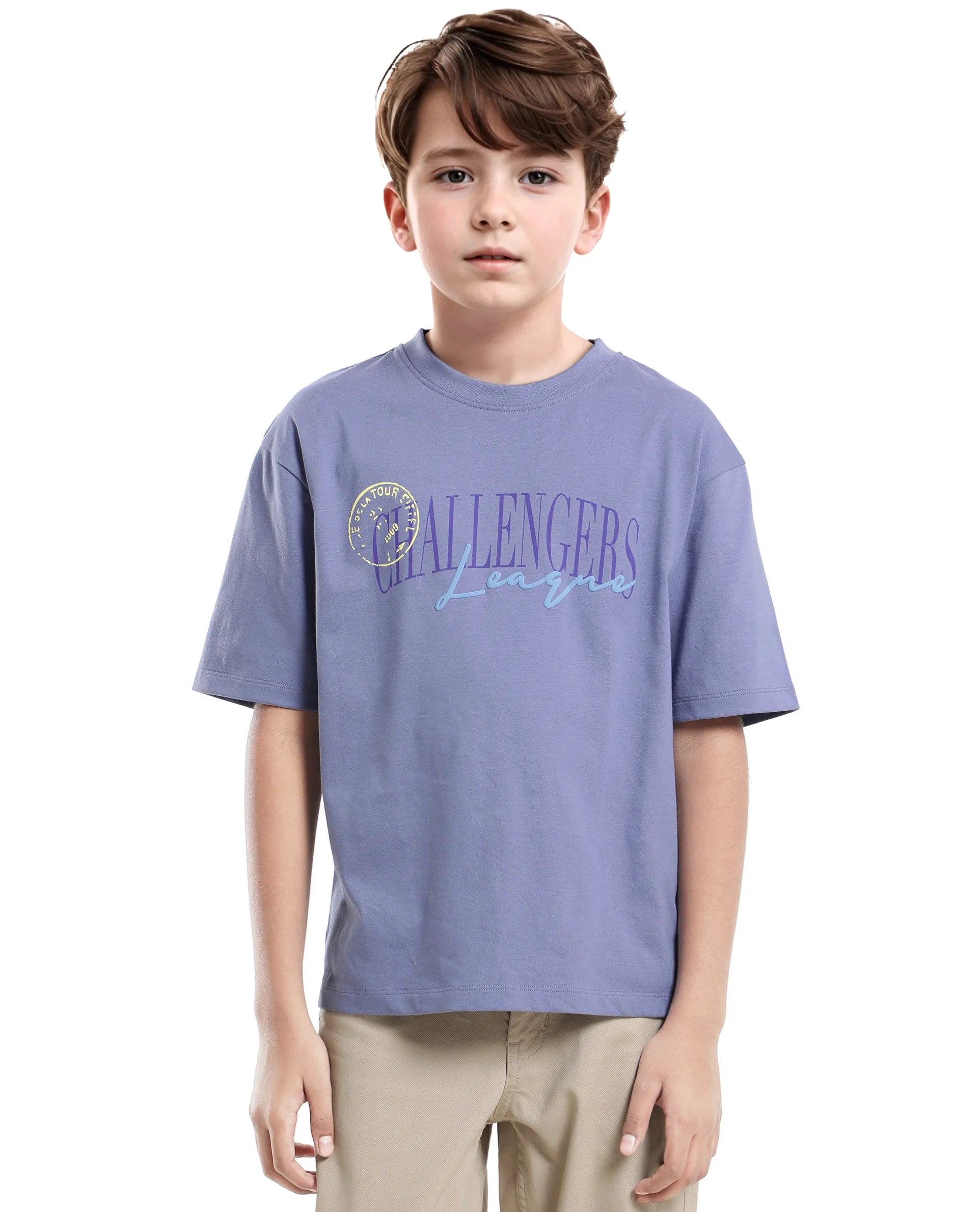 Rare Ones Kids Josh Light Purple Cotton Solid Slip-On Oversized Fit T-Shirt