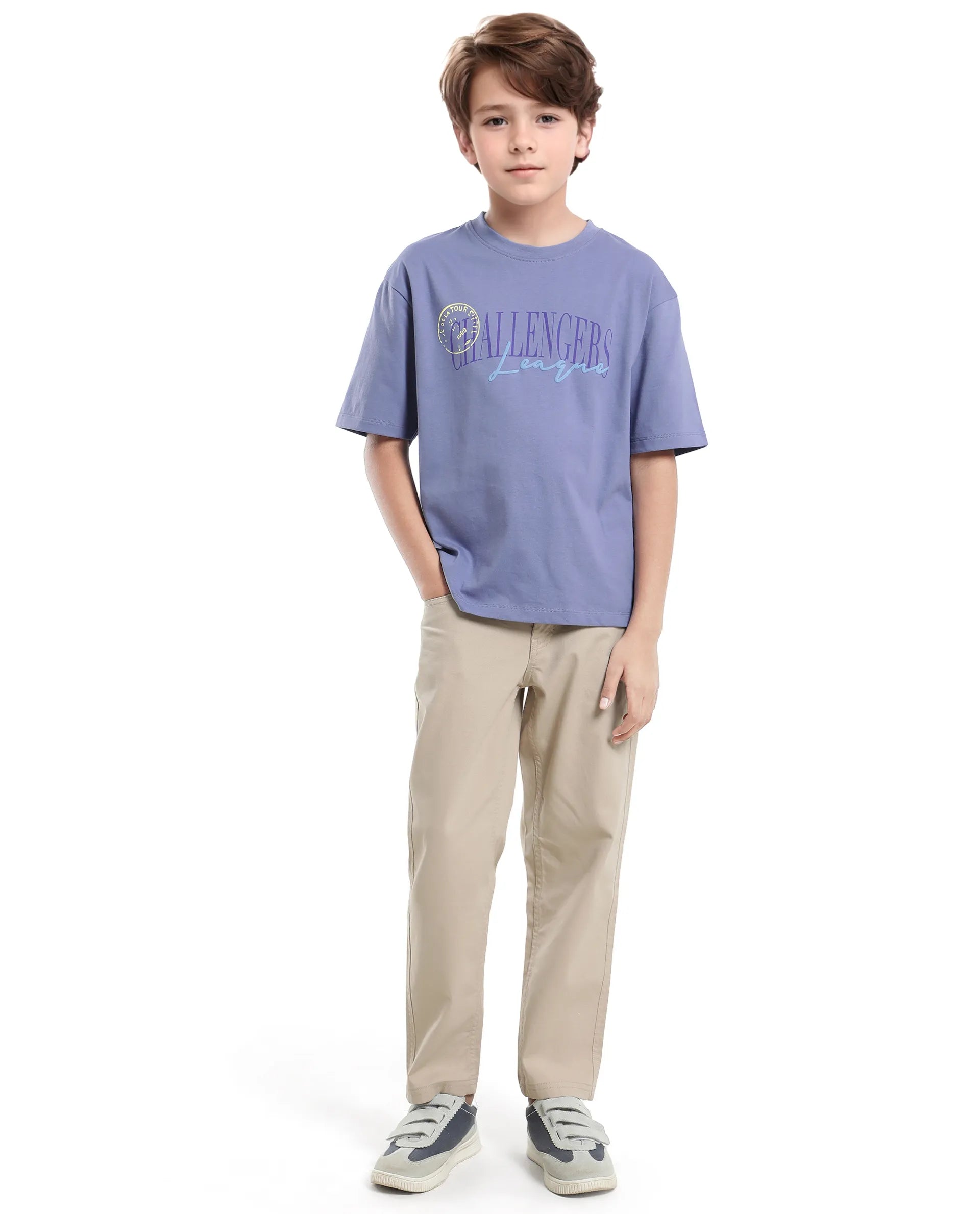 Rare Ones Kids Josh Light Purple Cotton Solid Slip-On Oversized Fit T-Shirt