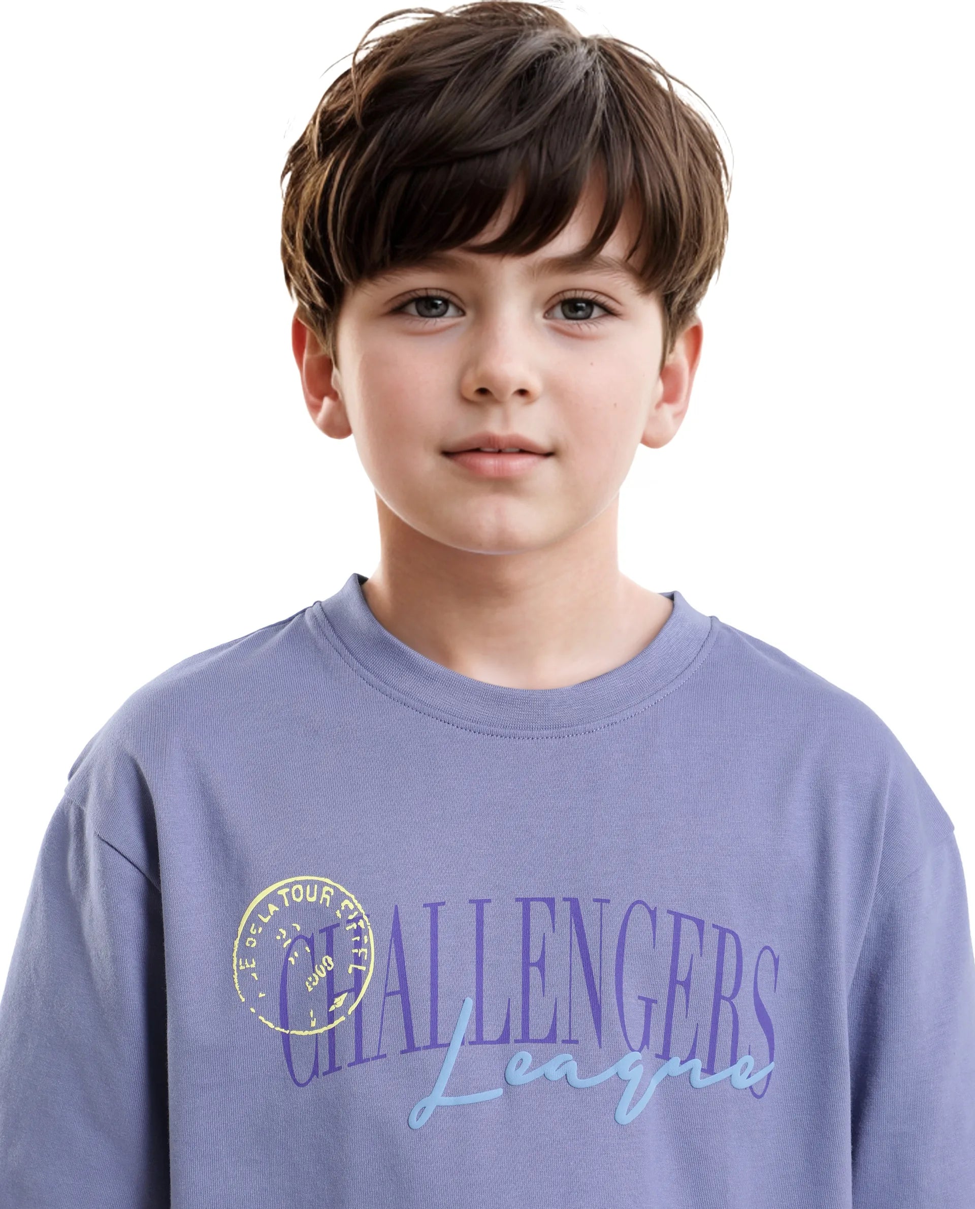 Rare Ones Kids Josh Light Purple Cotton Solid Slip-On Oversized Fit T-Shirt