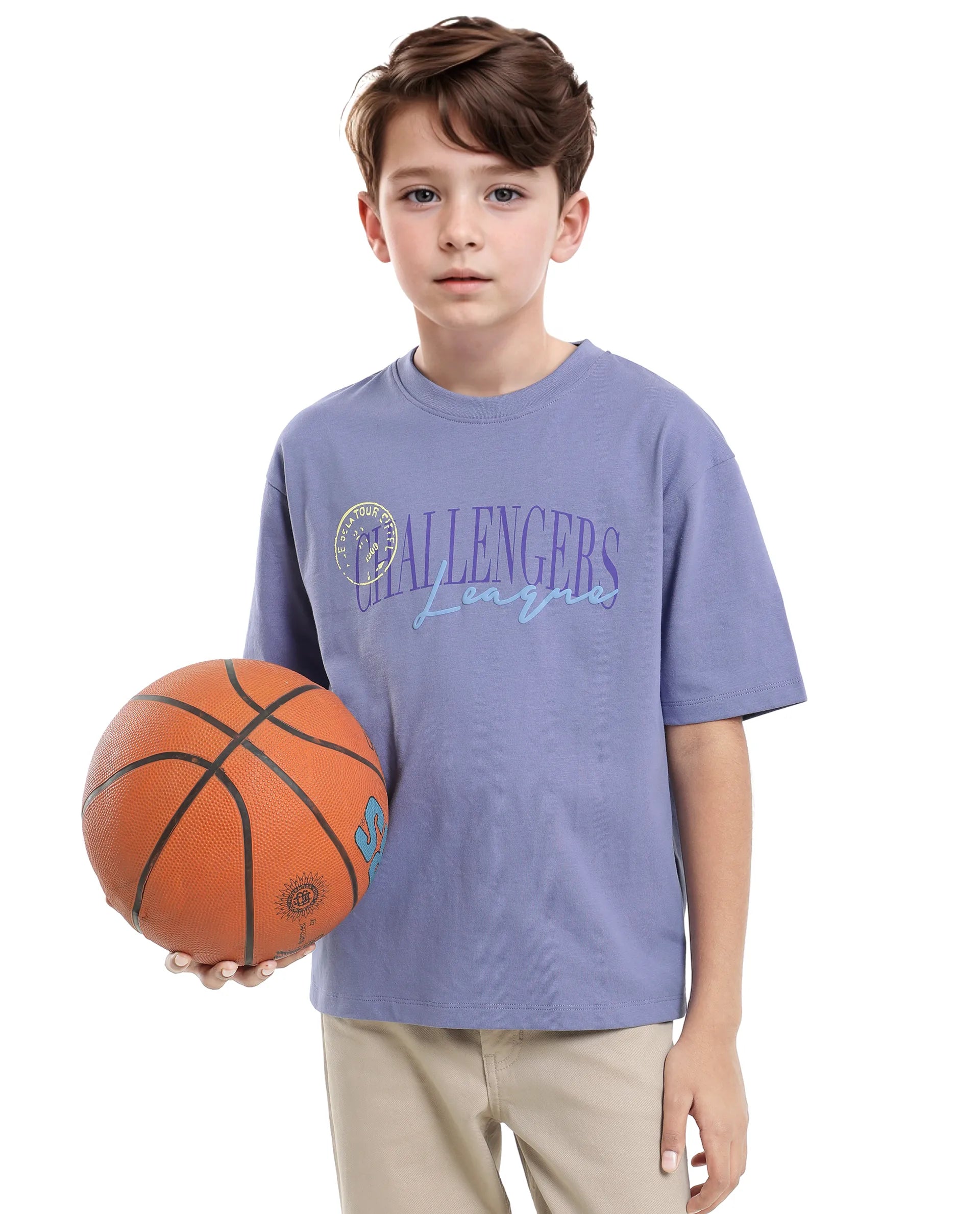 Rare Ones Kids Josh Light Purple Cotton Solid Slip-On Oversized Fit T-Shirt