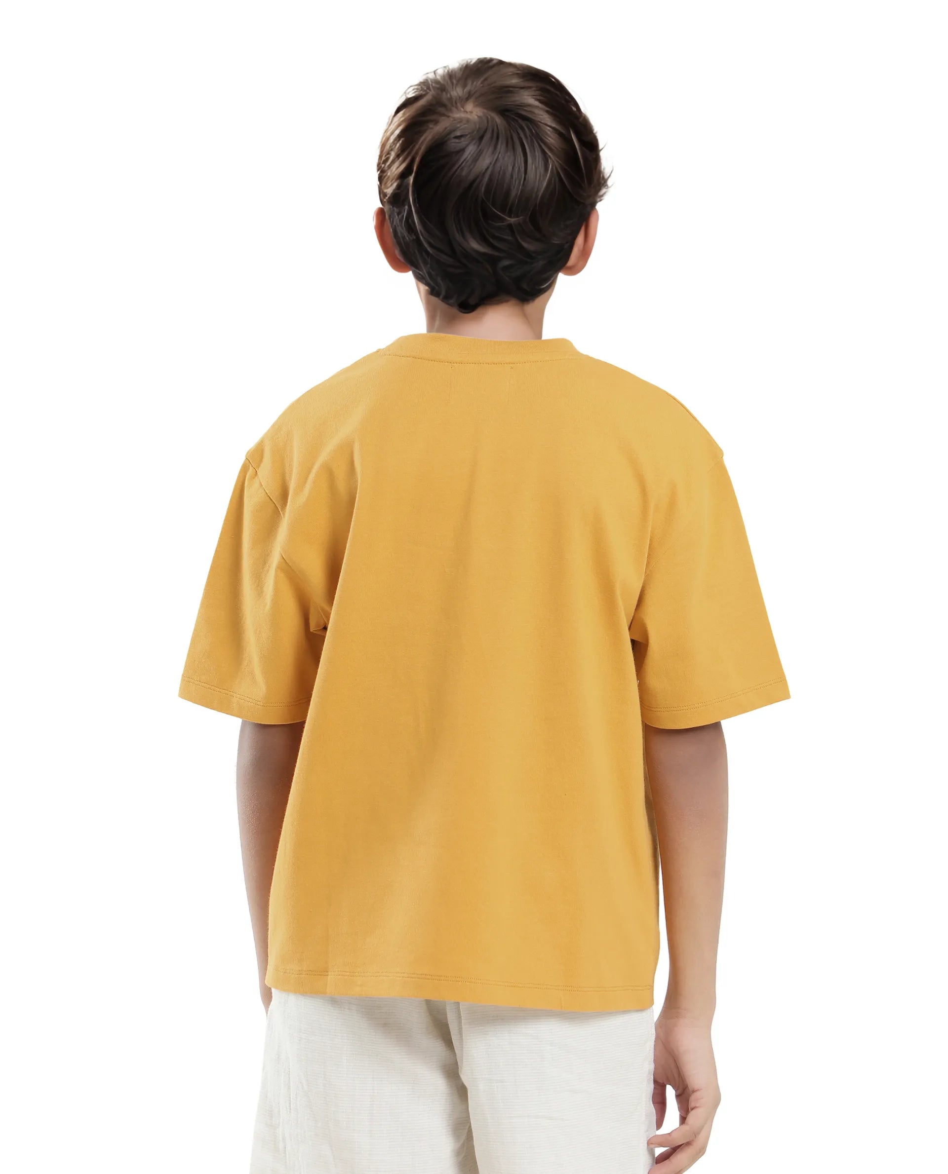 Rare Ones Kids Josh Yellow Cotton Solid Slip-On Oversized Fit T-Shirt